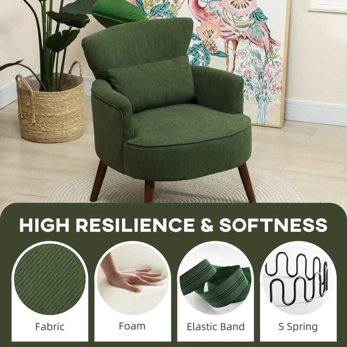 HOMCOM Armchair with Padded Seat and Backrest for Living Room, Green - from HOMCOM