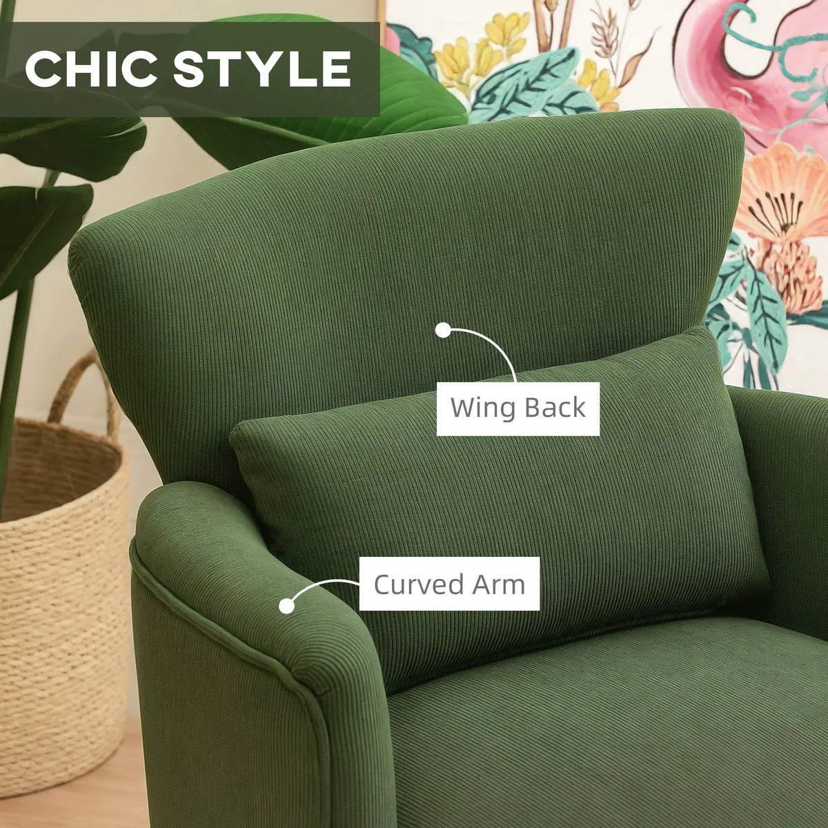 HOMCOM Armchair with Padded Seat and Backrest for Living Room, Green - from HOMCOM