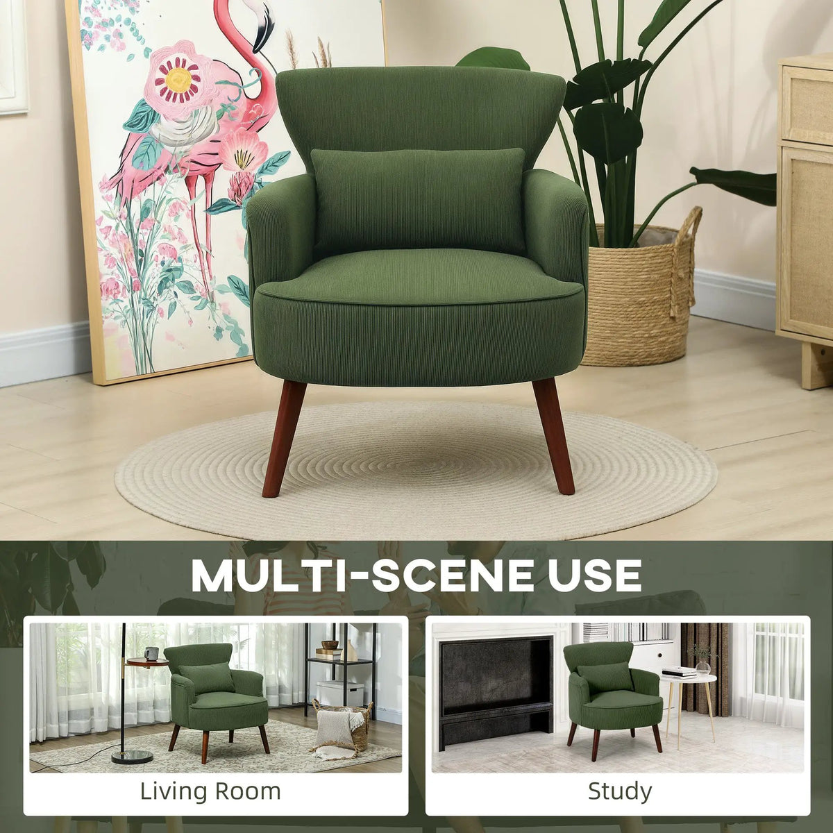 HOMCOM Armchair with Padded Seat and Backrest for Living Room, Green - from HOMCOM