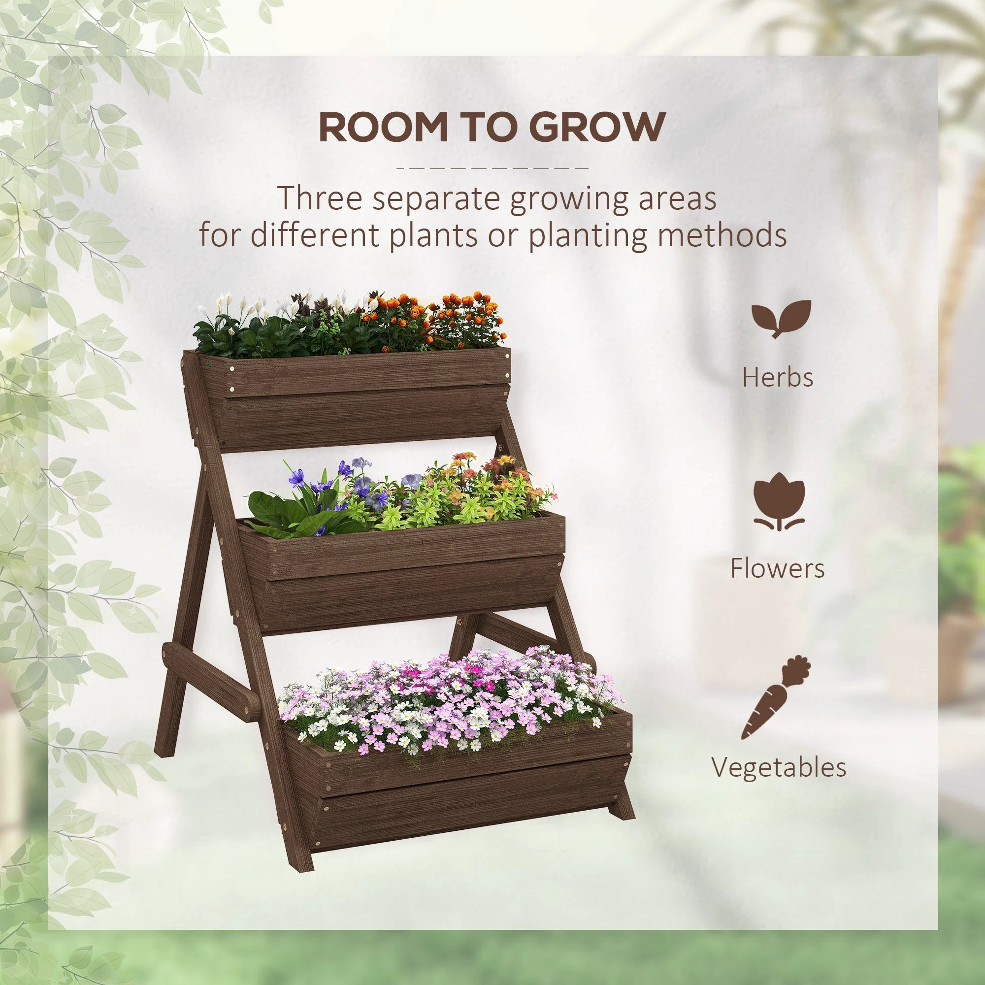 Premium 3 Tier Raised Garden Bed Wood Planter Kit Tan Patio by Outsunny