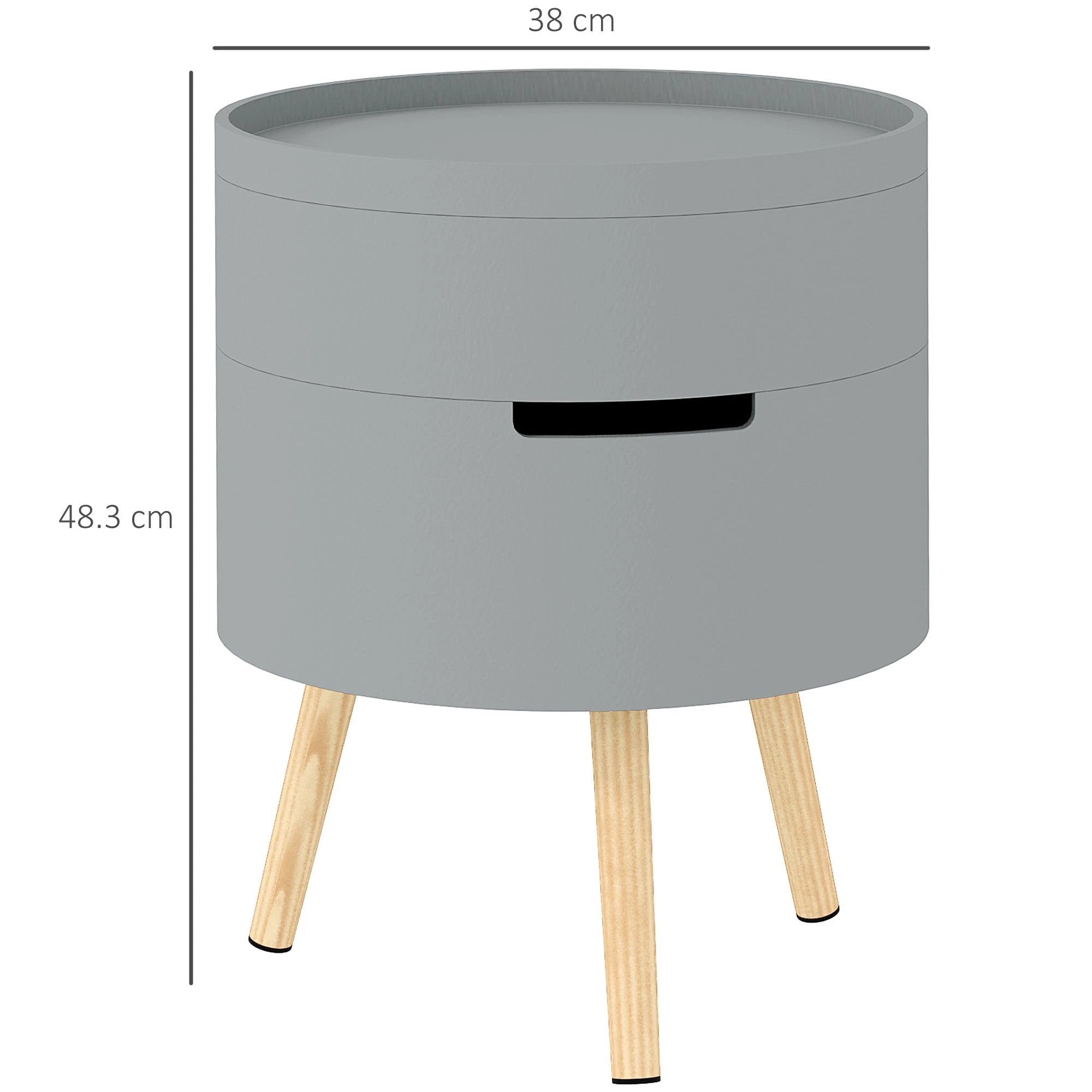 HOMCOM Grey Round Side Table With Detachable Tray And Hidden Storage For Nightstand Or Coffee Table - Coffee Table