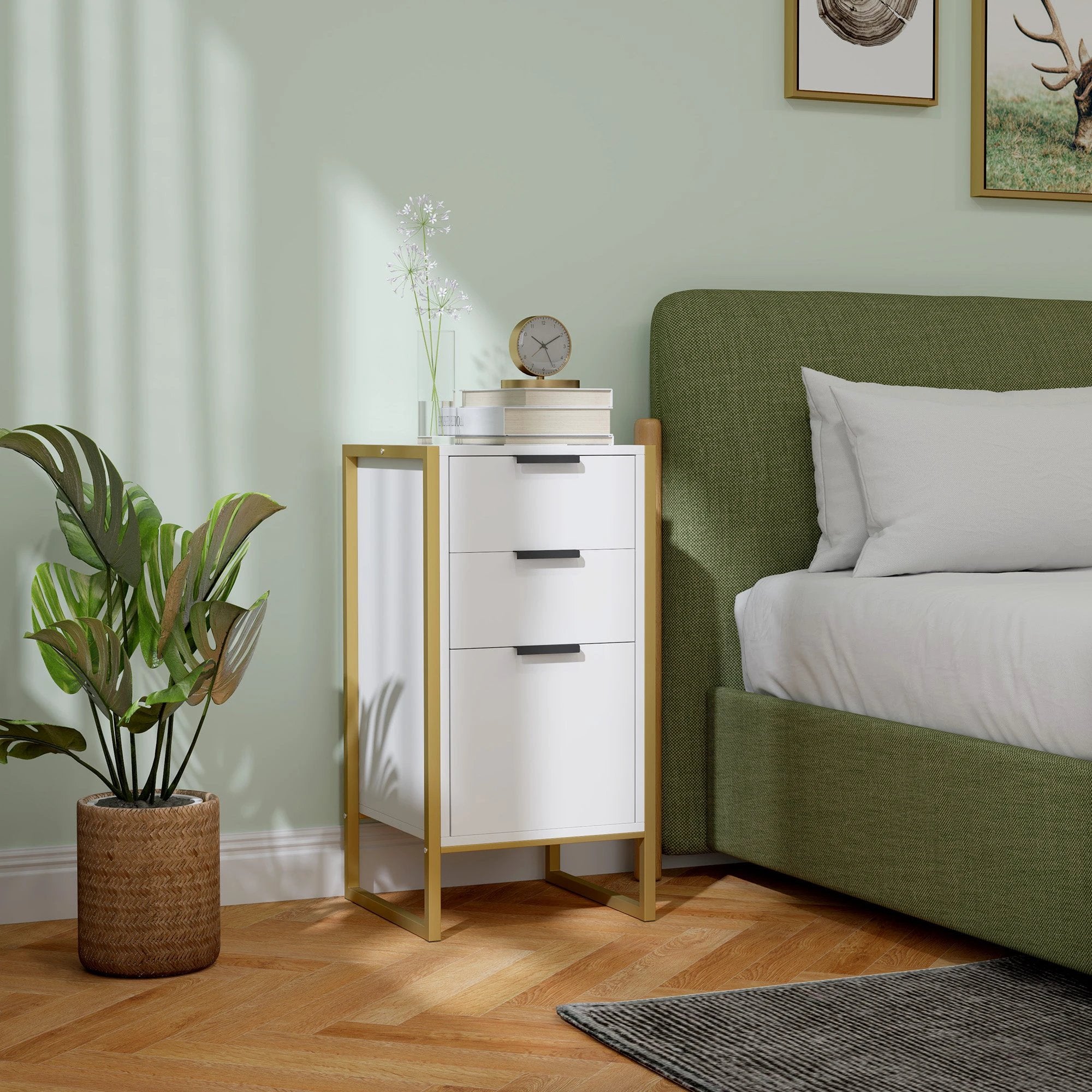 HOMCOM 3-Drawer Chest Compact Metal Frame Bedroom by HOMCOM