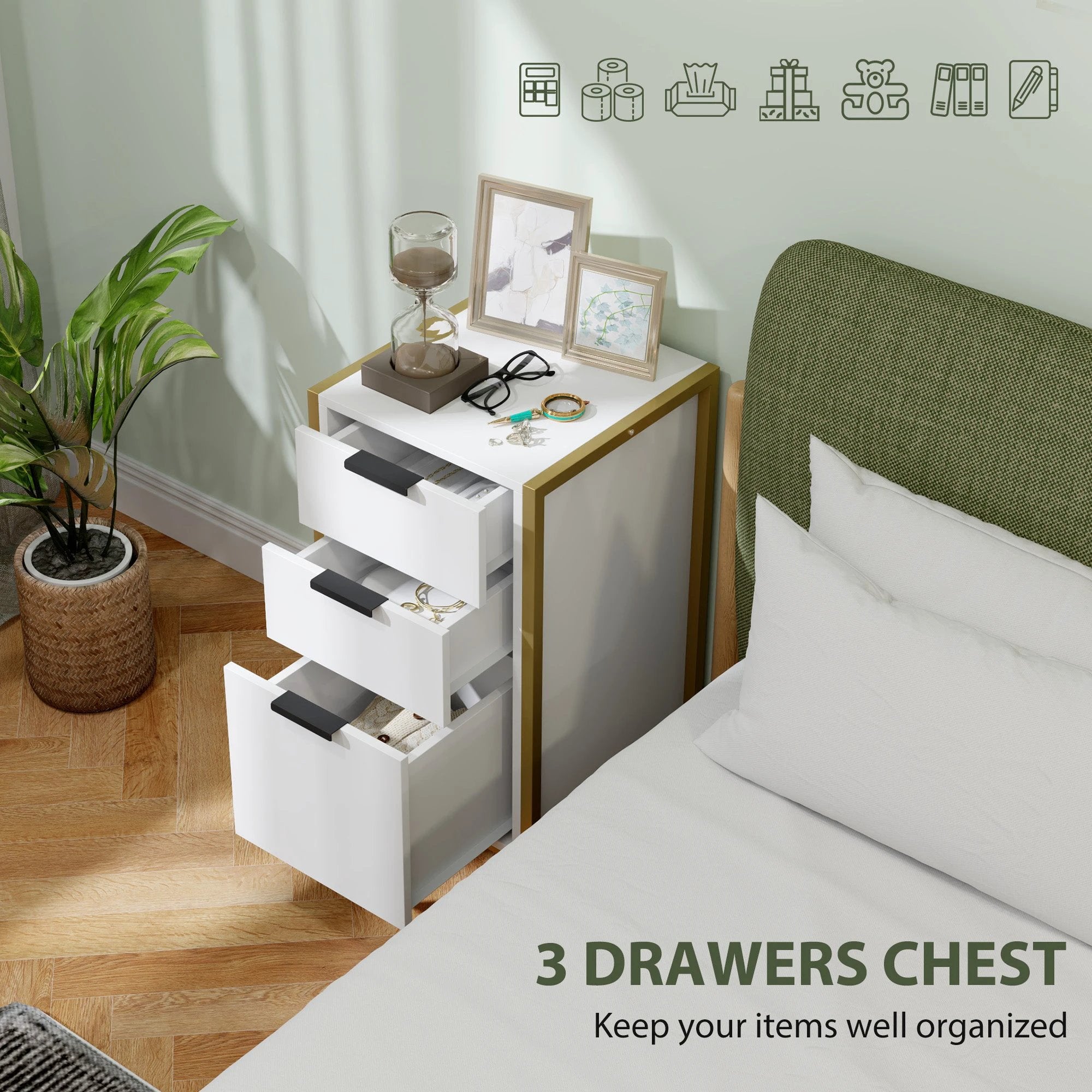 HOMCOM 3-Drawer Chest Compact Metal Frame Bedroom by HOMCOM