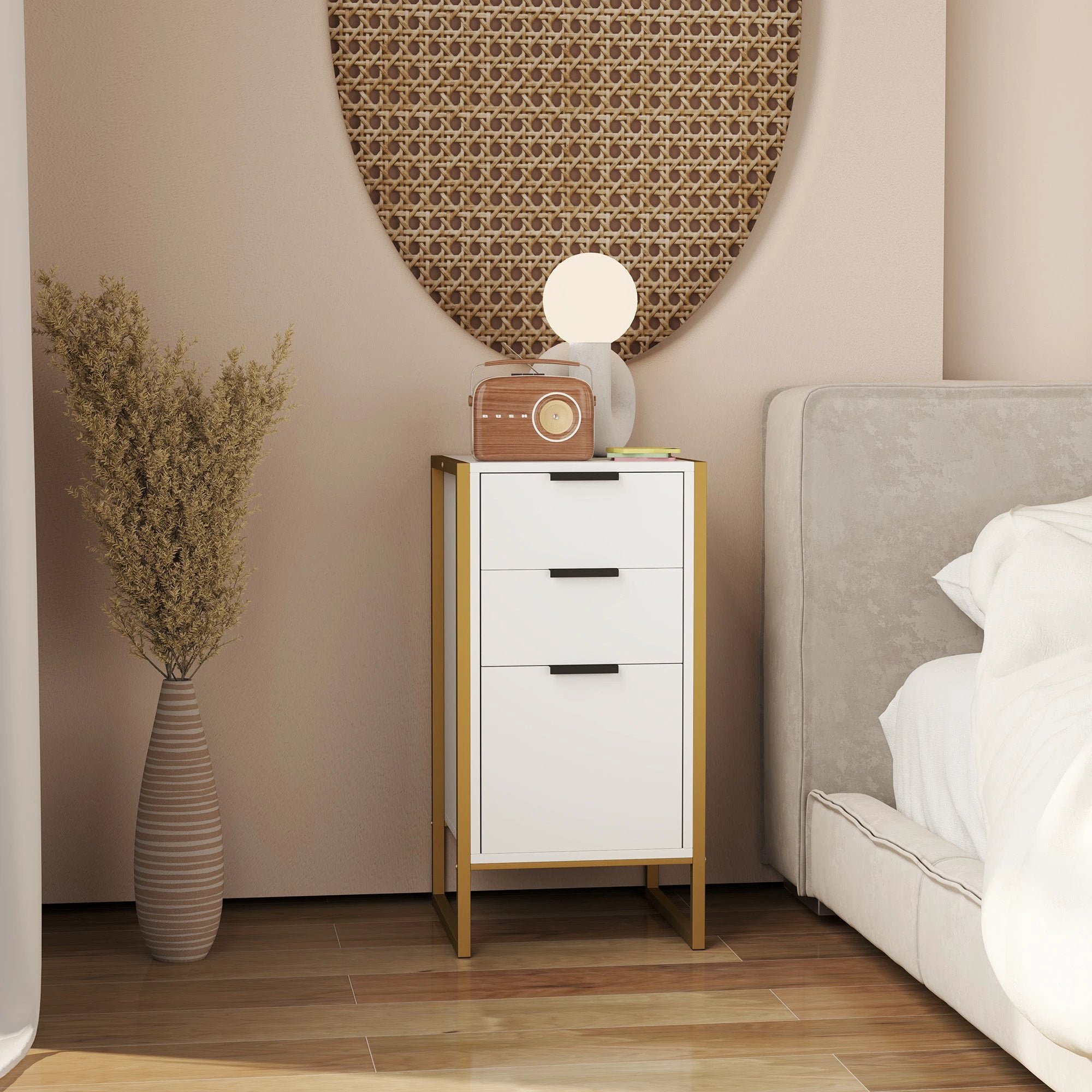 HOMCOM 3-Drawer Chest Compact Metal Frame Bedroom by HOMCOM