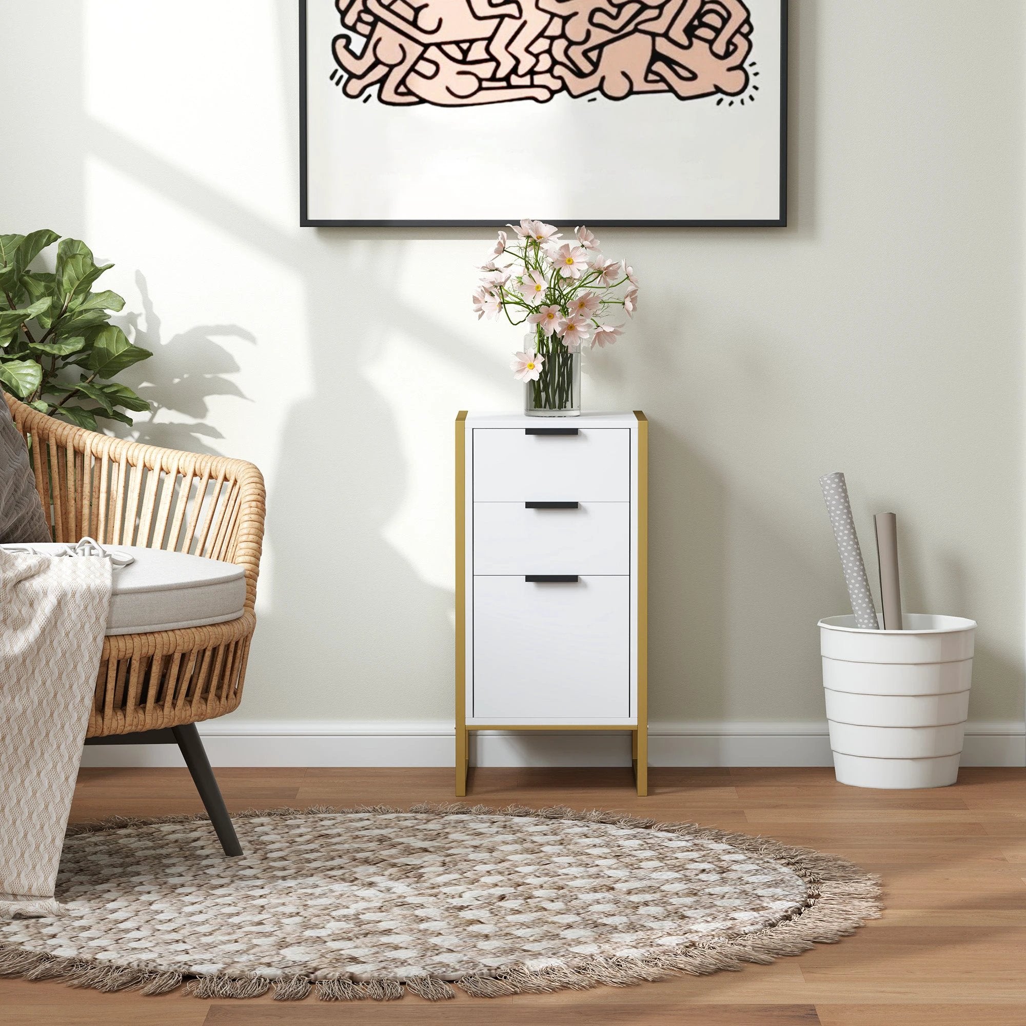 HOMCOM 3-Drawer Chest Compact Metal Frame Bedroom by HOMCOM