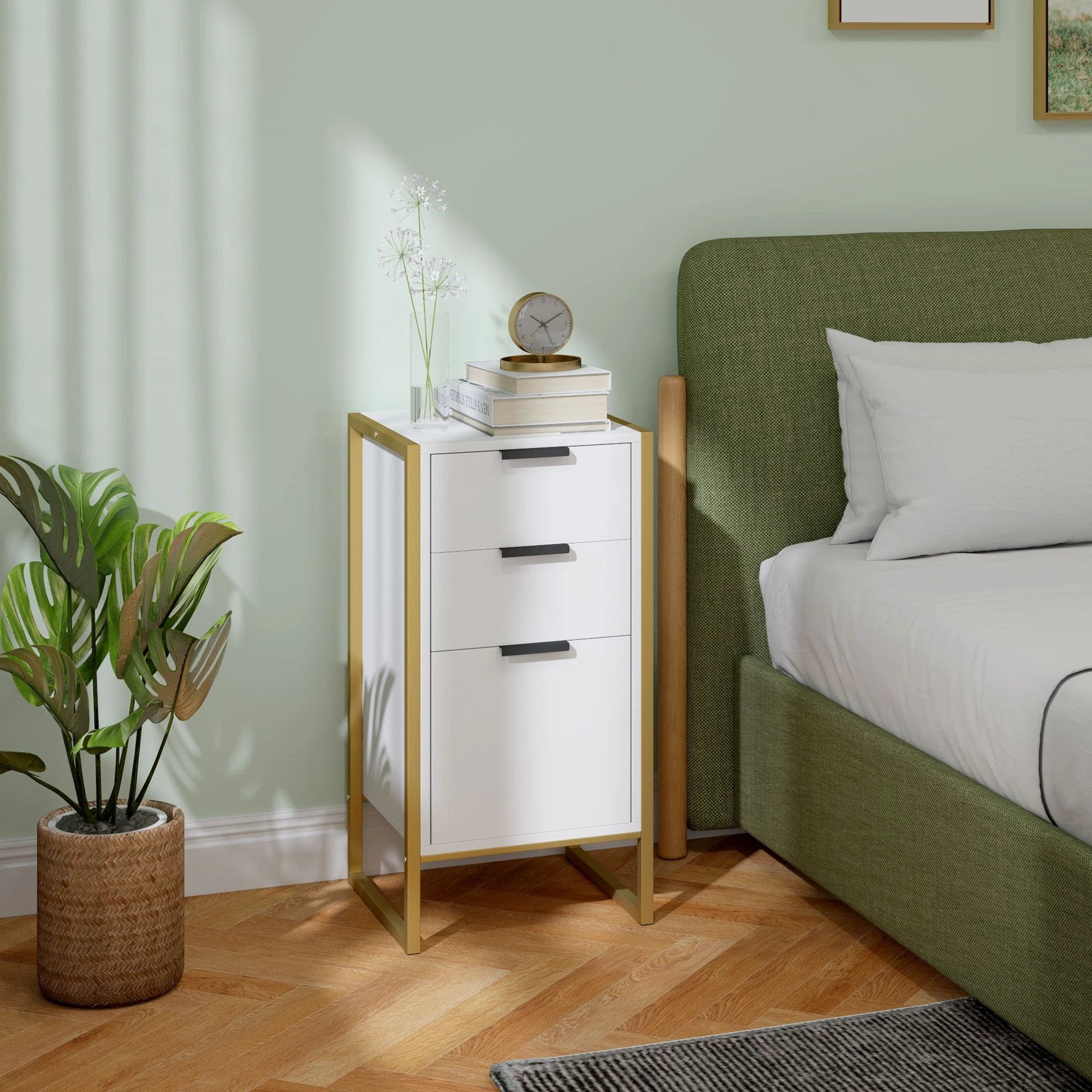 HOMCOM 3-Drawer Chest Compact Metal Frame Bedroom by HOMCOM