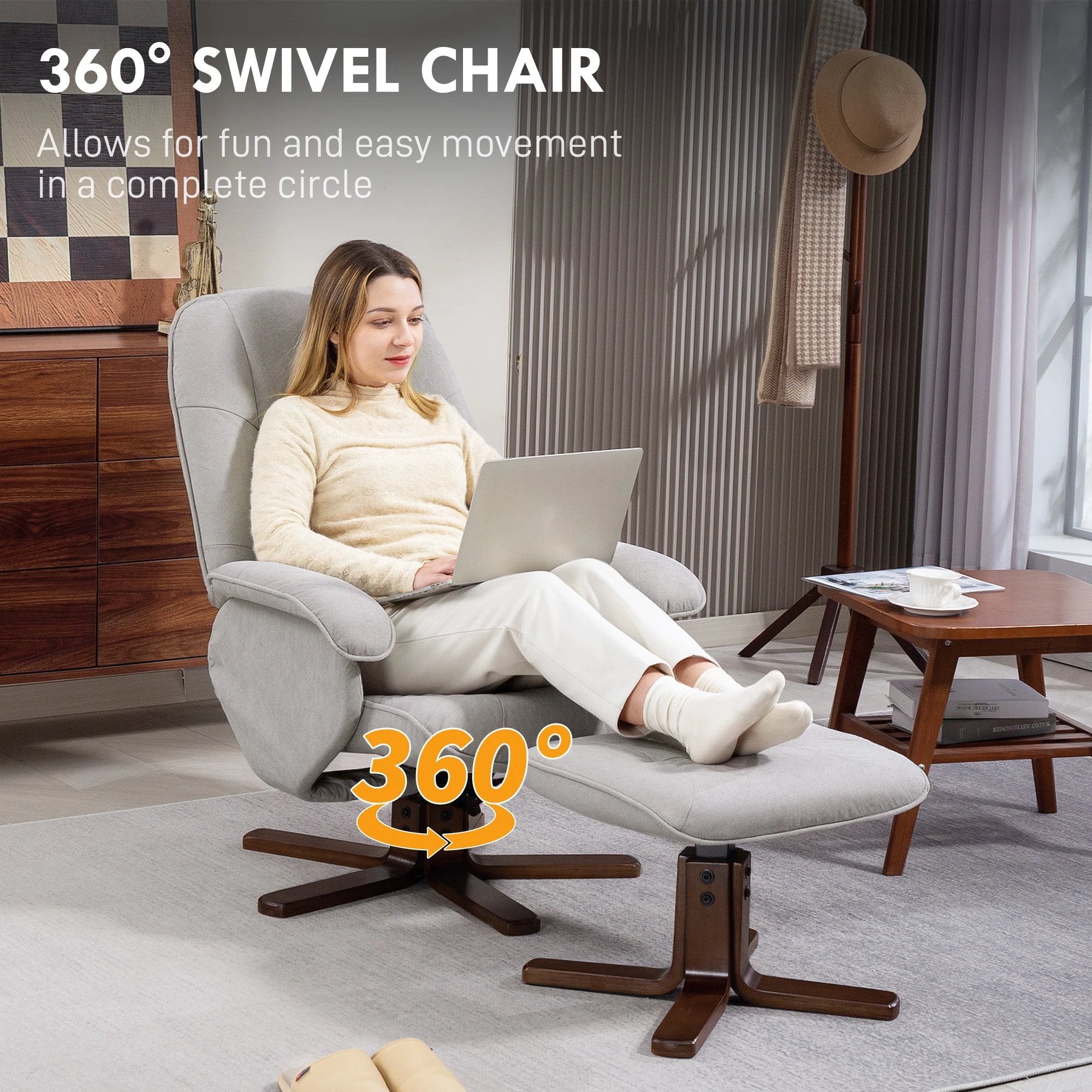 HOMCOM HOMCOM Swivel Recliner Chair With Footstool Wooden Base Home - Recliner