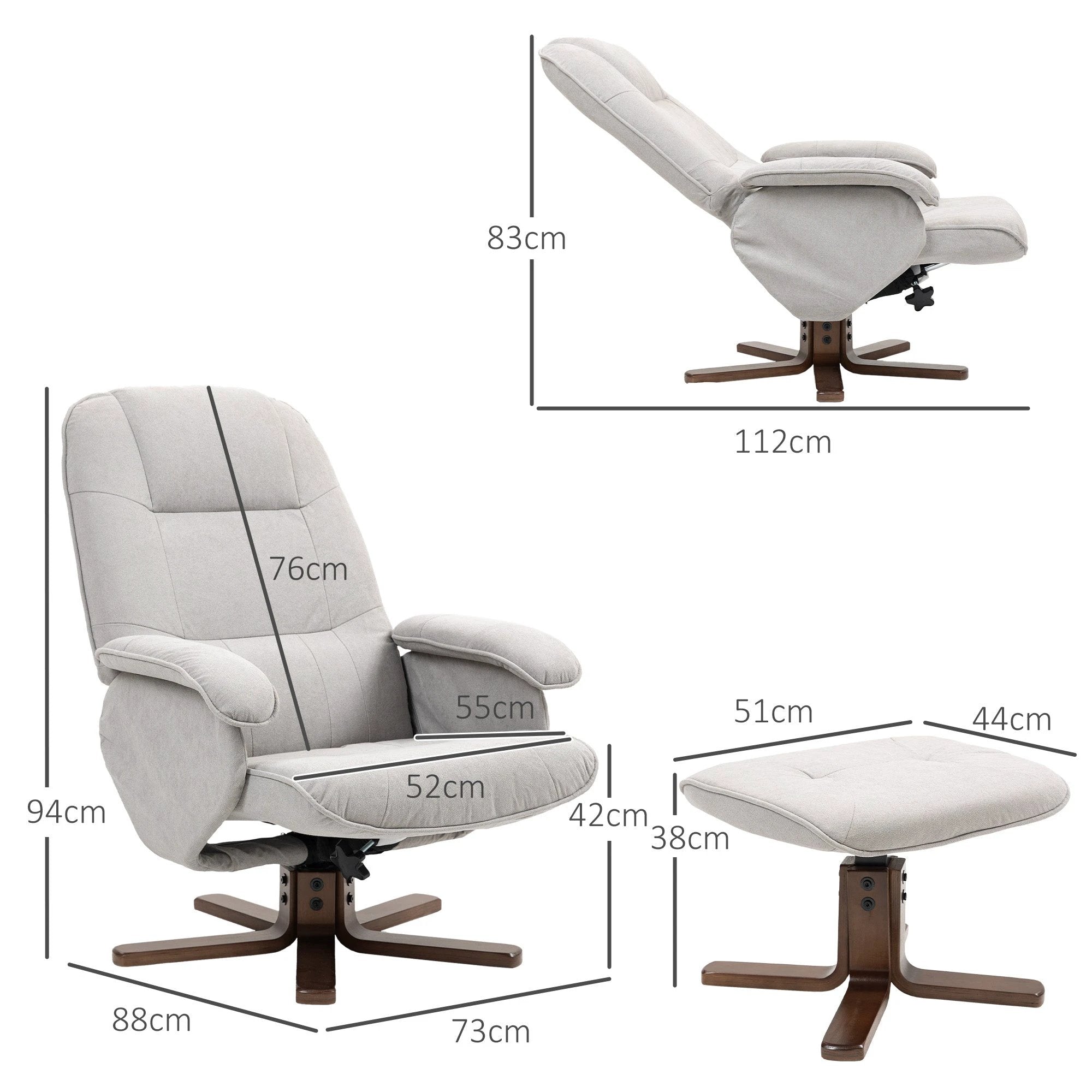 HOMCOM HOMCOM Swivel Recliner Chair With Footstool Wooden Base Home - Recliner