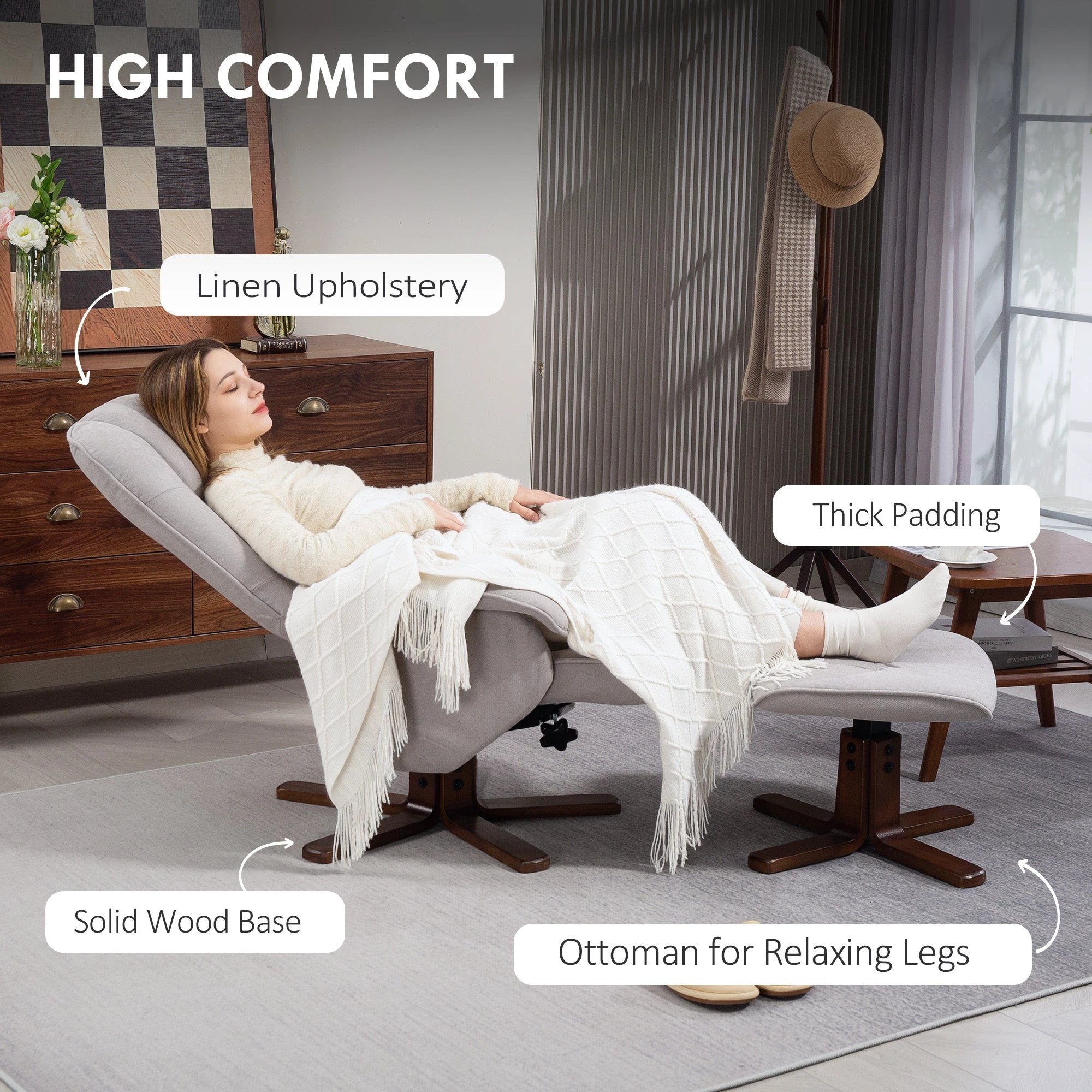 HOMCOM HOMCOM Swivel Recliner Chair With Footstool Wooden Base Home - Recliner