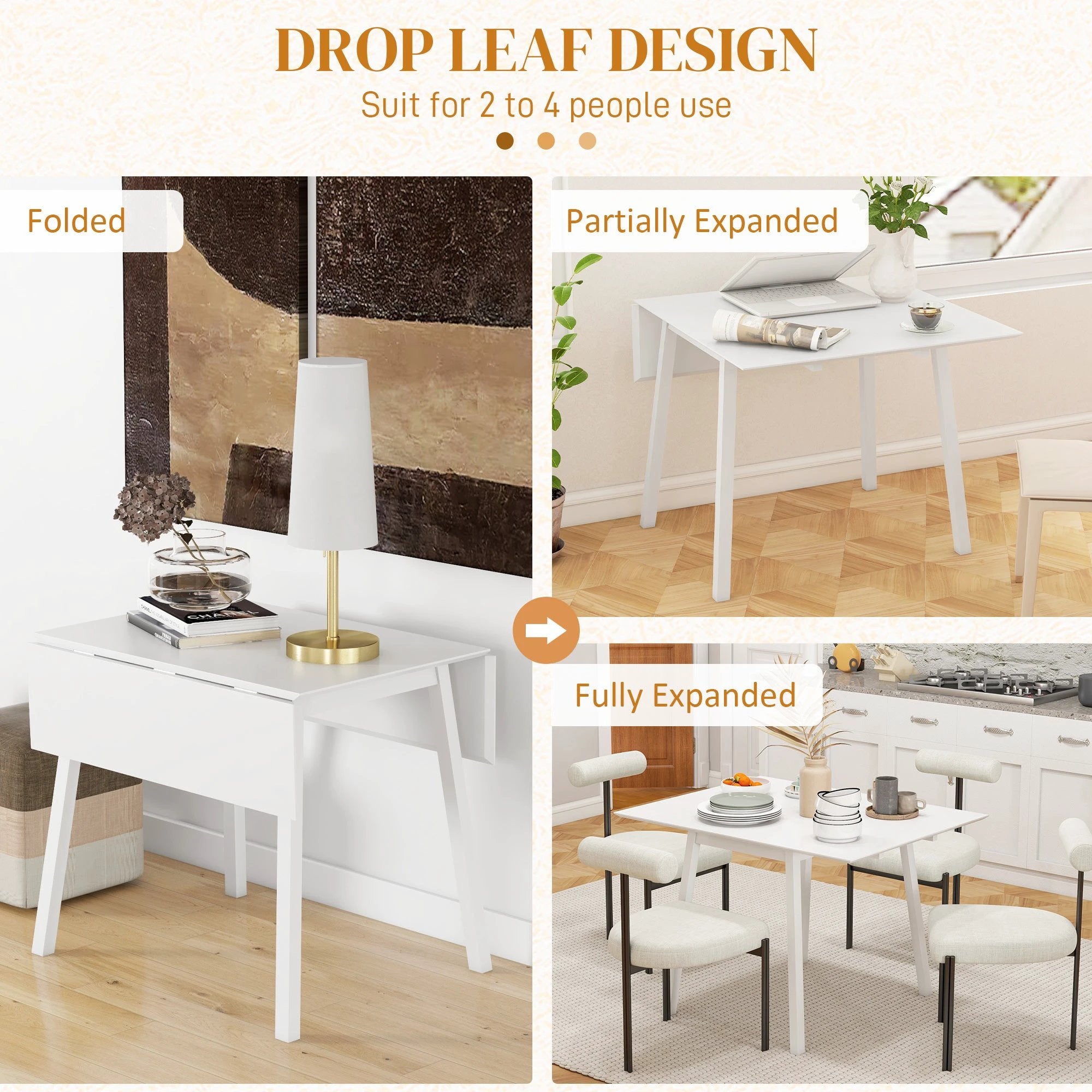 Premium Drop Leaf Extendable Dining Table 2 To 4 Seater Home by HOMCOM