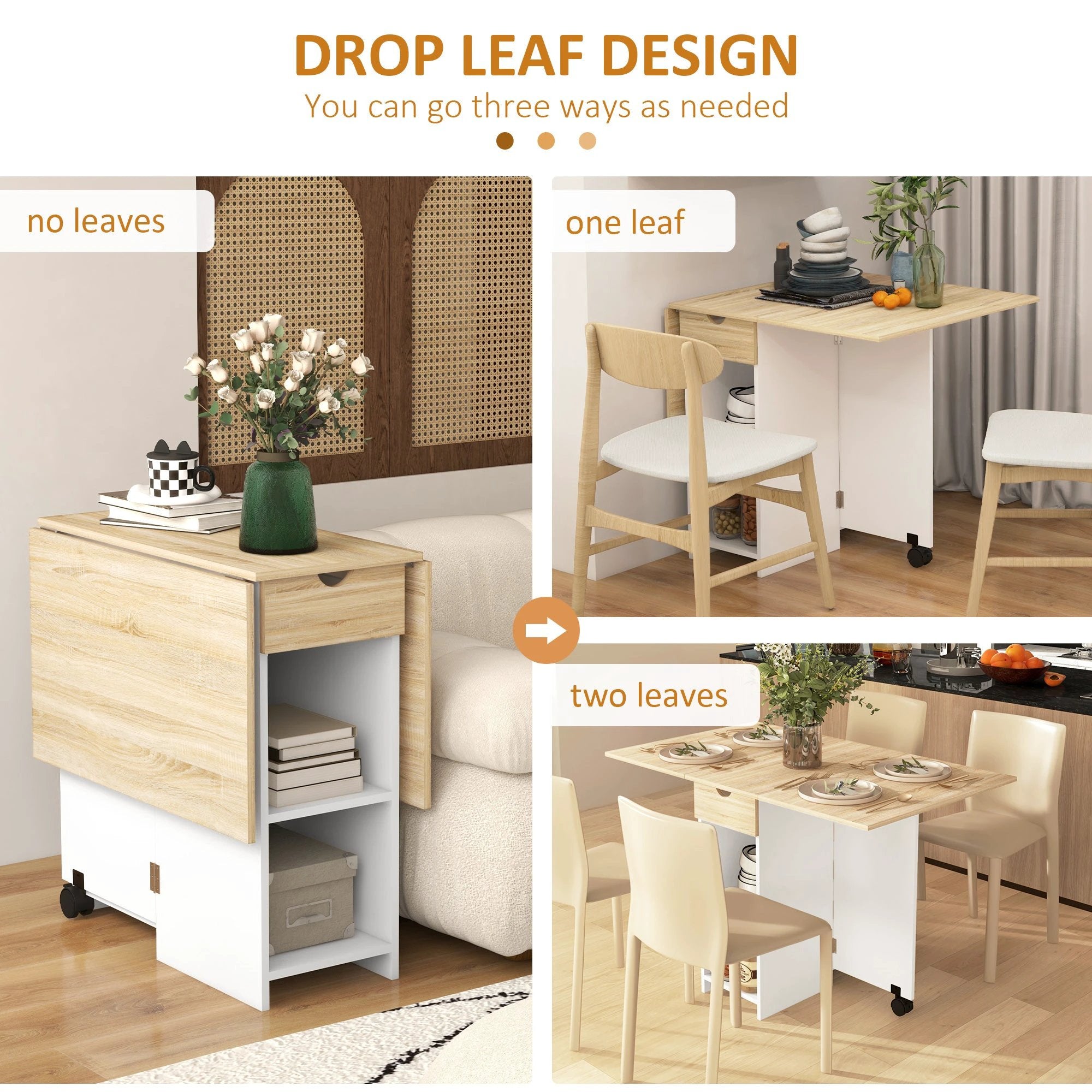 HOMCOM HOMCOM Foldable Dining Table 120x72 Drop Leaf Small Spaces - Dining Table