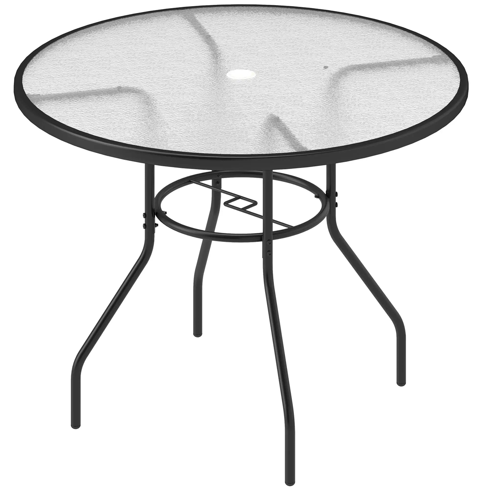 Outsunny Outsunny Outdoor Round Dining Table Tempered Glass Top w/ Parasol Hole 100cm - Garden Table