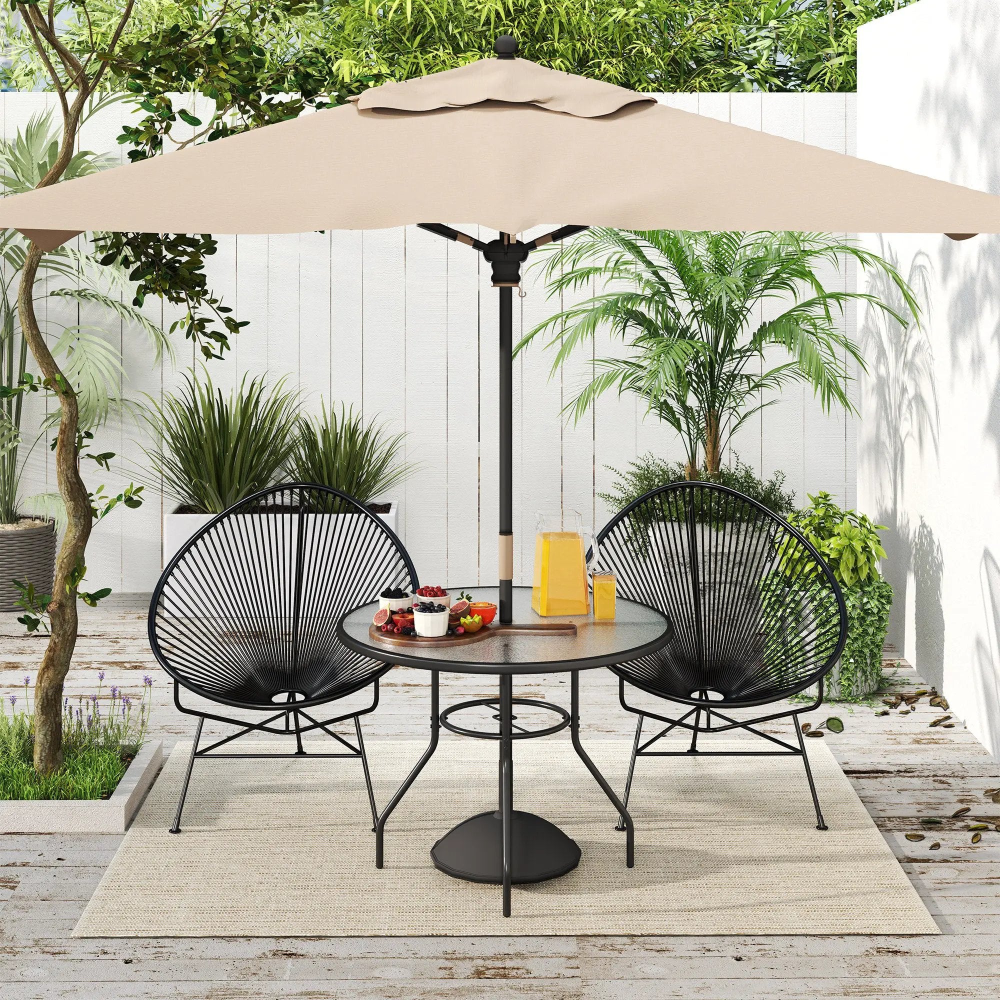 Outsunny Outsunny Outdoor Round Dining Table Tempered Glass Top w/ Parasol Hole 100cm - Garden Table