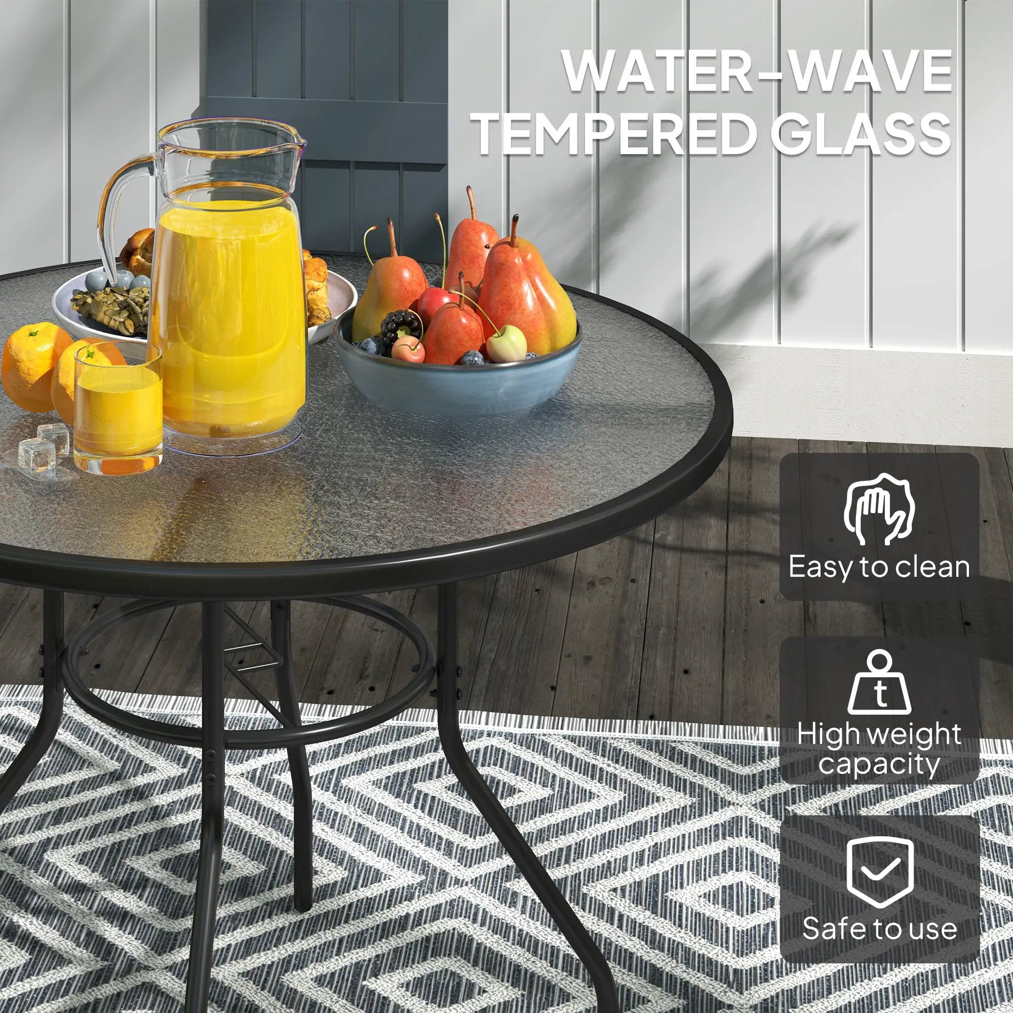 Outsunny Outsunny Outdoor Round Dining Table Tempered Glass Top w/ Parasol Hole 100cm - Garden Table