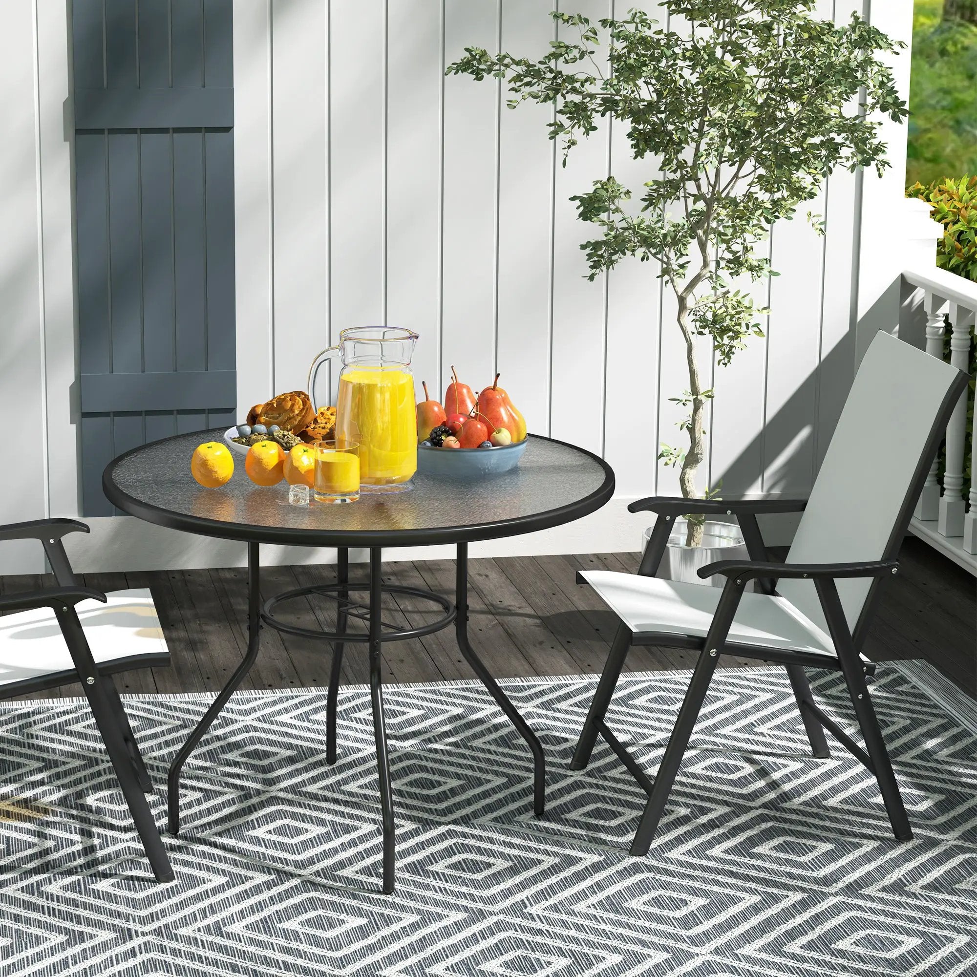 Outsunny Outsunny Outdoor Round Dining Table Tempered Glass Top w/ Parasol Hole 100cm - Garden Table