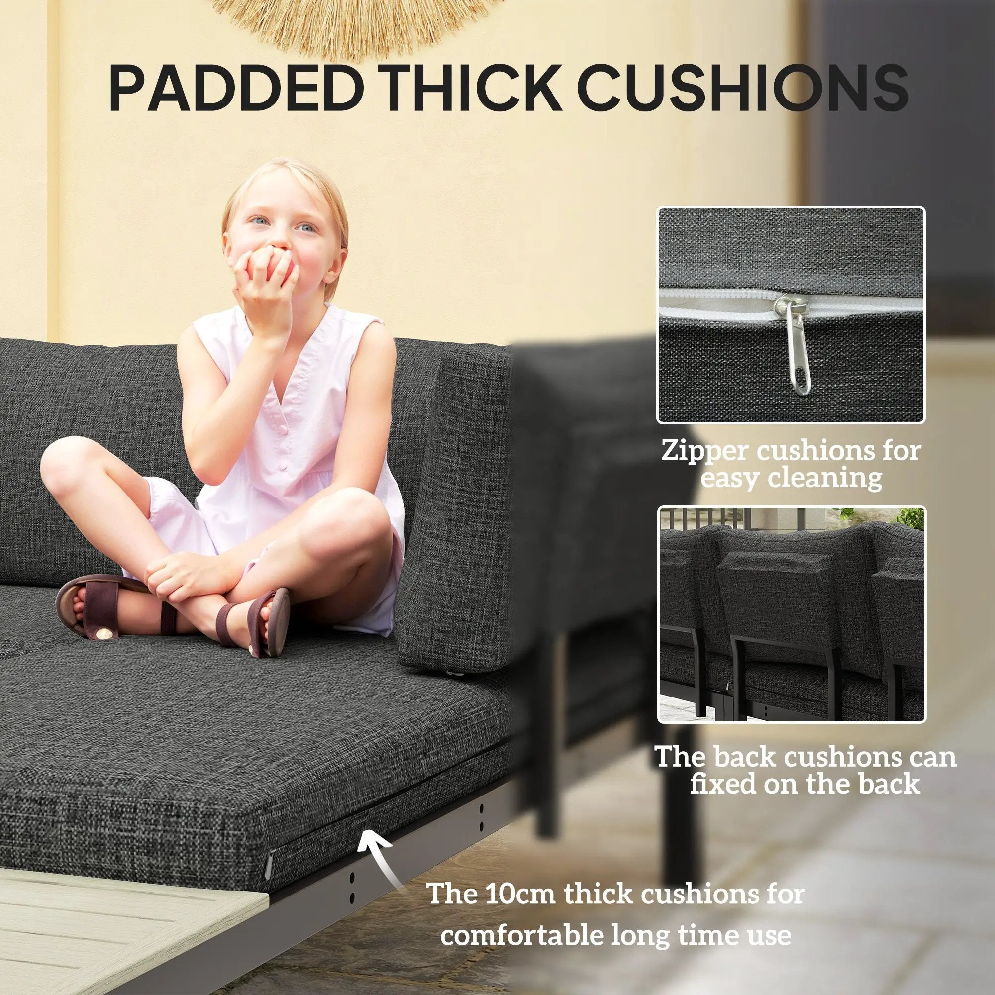 Outsunny Outsunny 3pcs Garden Sectional Sofa Side Table Furniture Set w/ Cushion - Garden Sofa Sets
