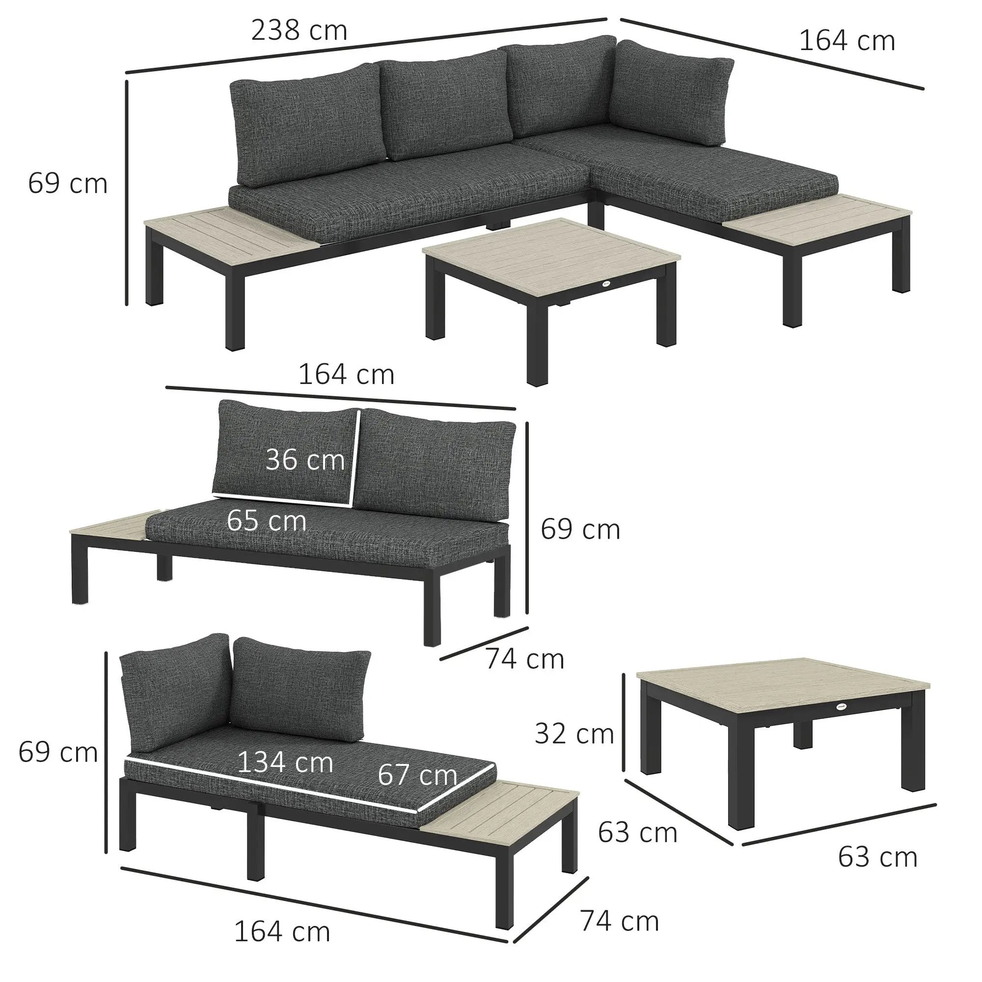 Outsunny Outsunny 3pcs Garden Sectional Sofa Side Table Furniture Set w/ Cushion - Garden Sofa Sets