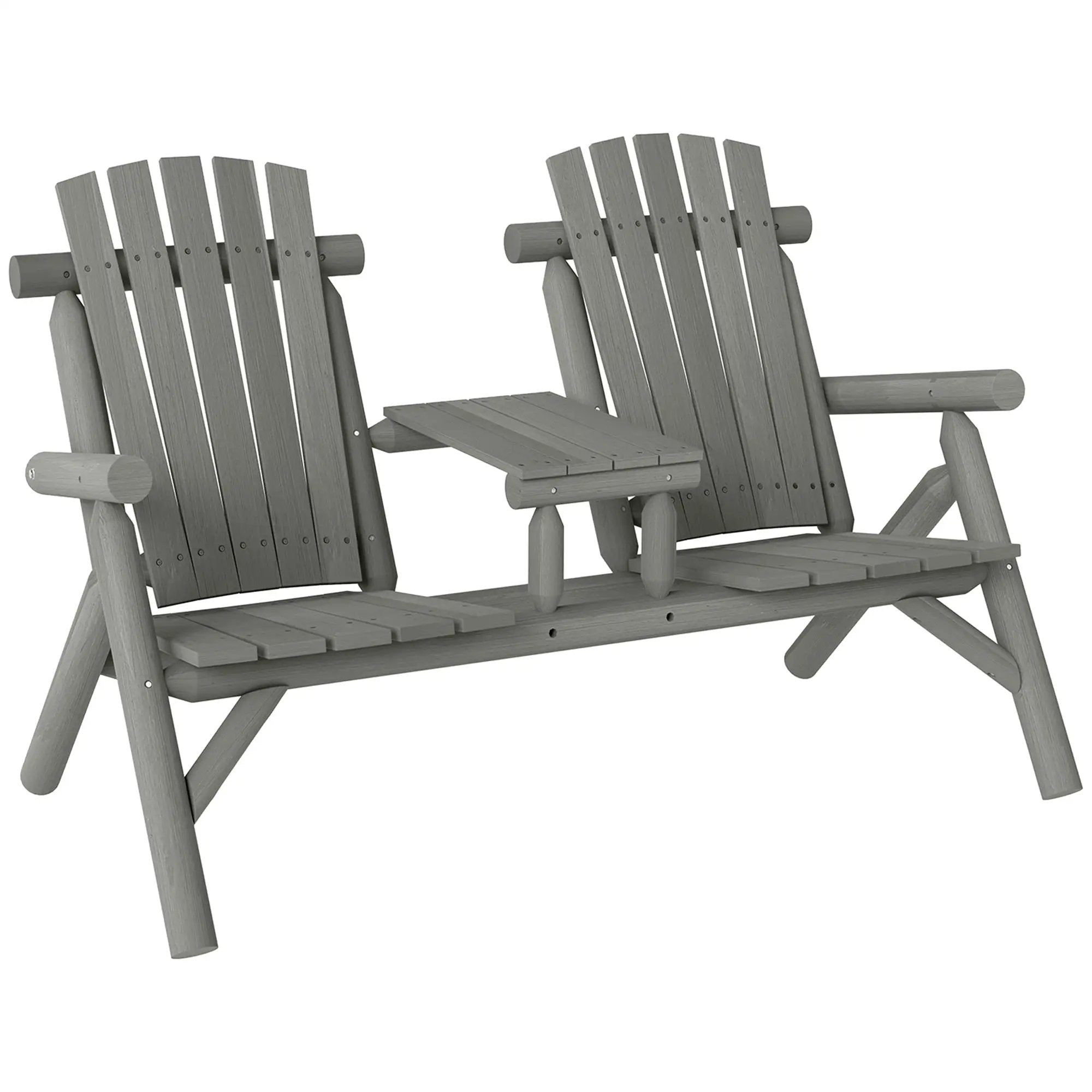 Outsunny Outsunny Wood Patio Bench 2 Seats w/ Centre Coffee Table, Grey - Garden Chairs
