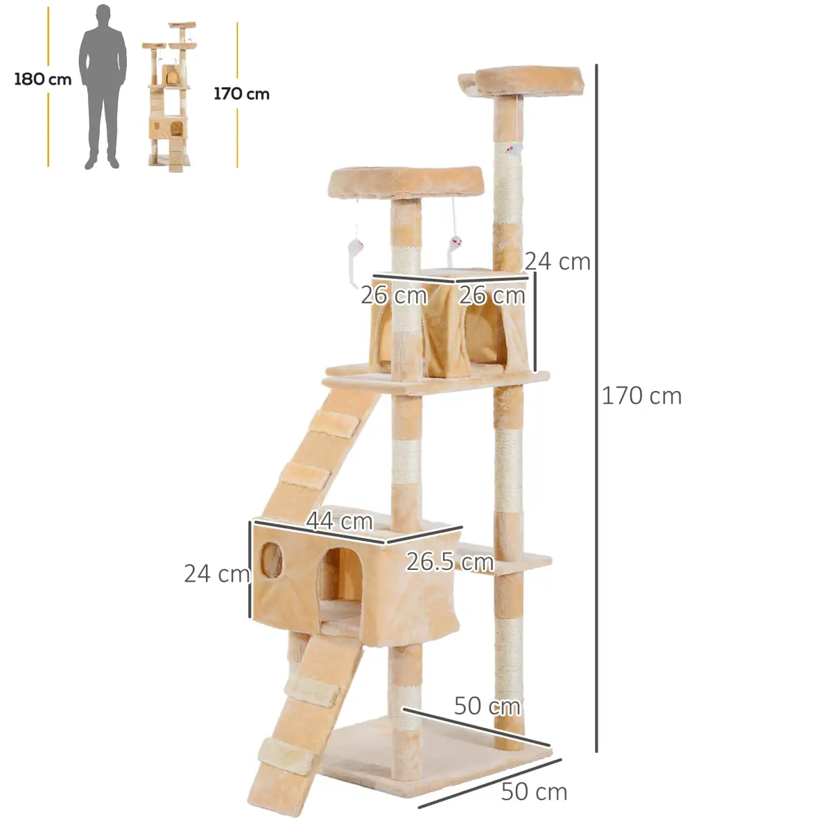 PawHut PawHut Cat Tree Scratcher Activity Centre, Condo Scratching Post Toy Bed - Cat Tree