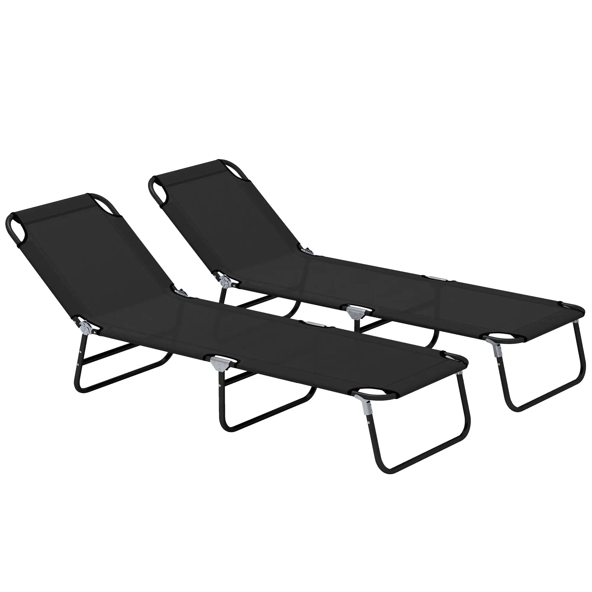 Outsunny Outsunny 2 Piece Reclining Chaise Lounge with Adjustable Backrest, Black - Sun Lounger