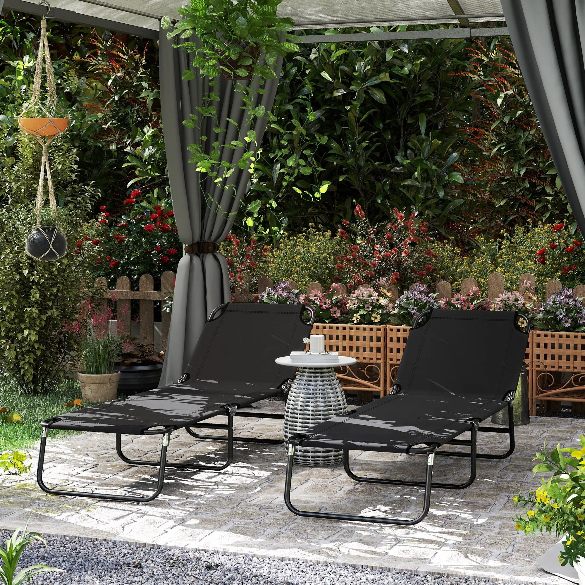 Outsunny Outsunny 2 Piece Reclining Chaise Lounge with Adjustable Backrest, Black - Sun Lounger