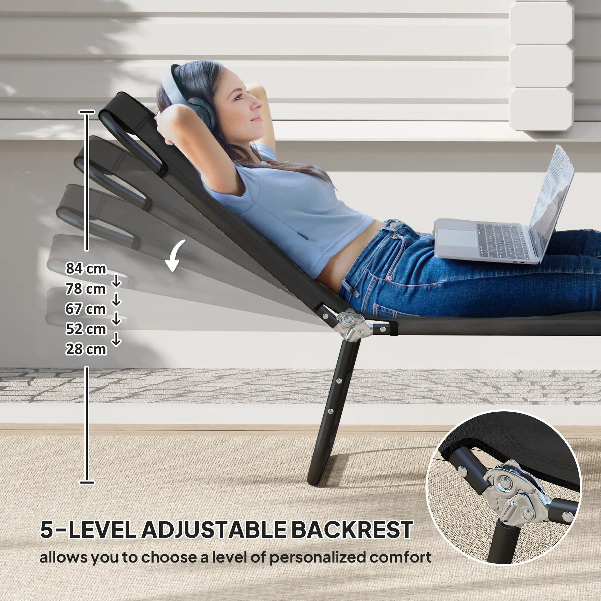 Outsunny Outsunny 2 Piece Reclining Chaise Lounge with Adjustable Backrest, Black - Sun Lounger
