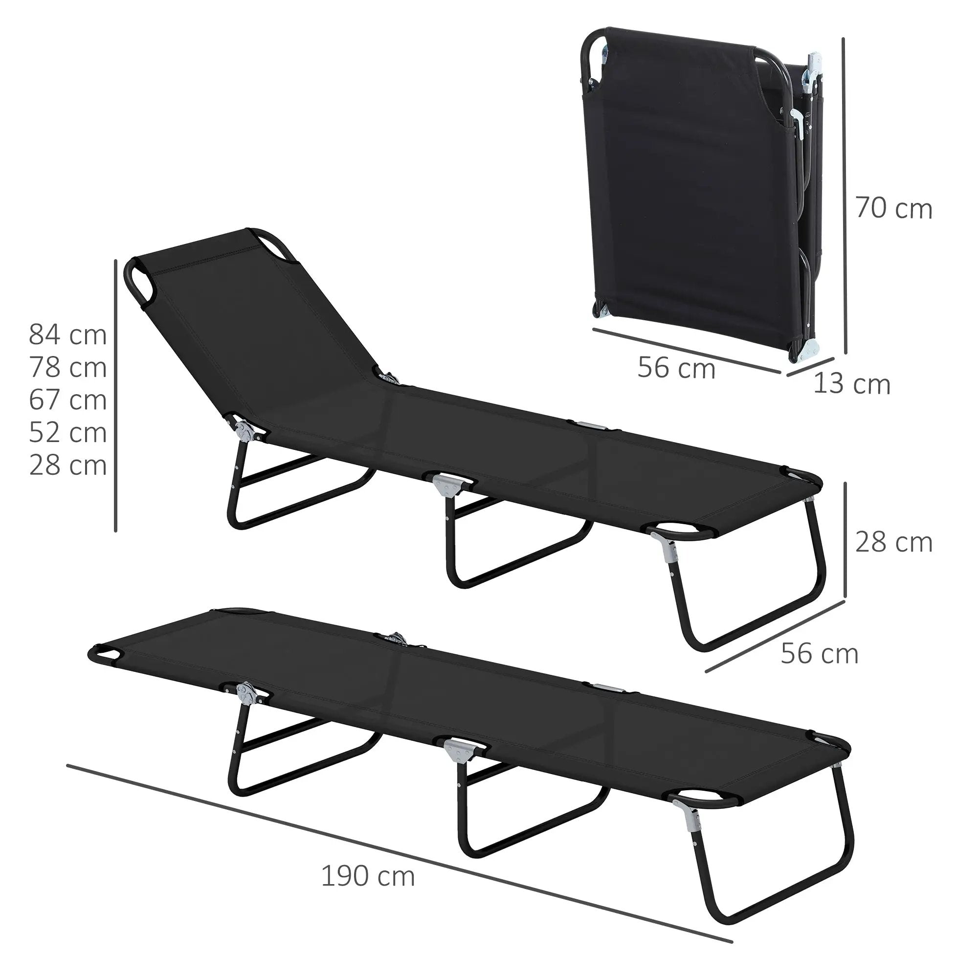 Outsunny Outsunny 2 Piece Reclining Chaise Lounge with Adjustable Backrest, Black - Sun Lounger