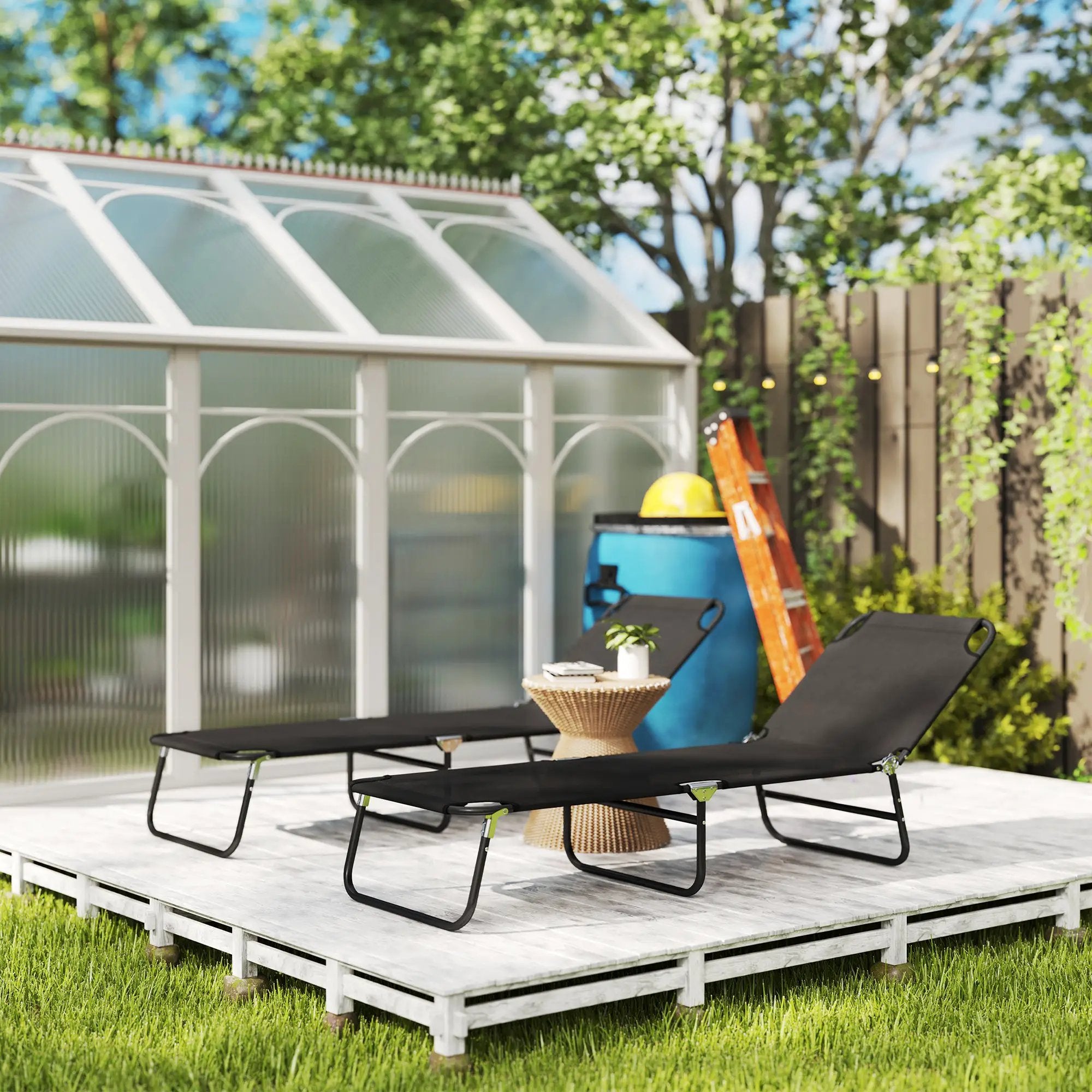 Outsunny Outsunny 2 Piece Reclining Chaise Lounge with Adjustable Backrest, Black - Sun Lounger