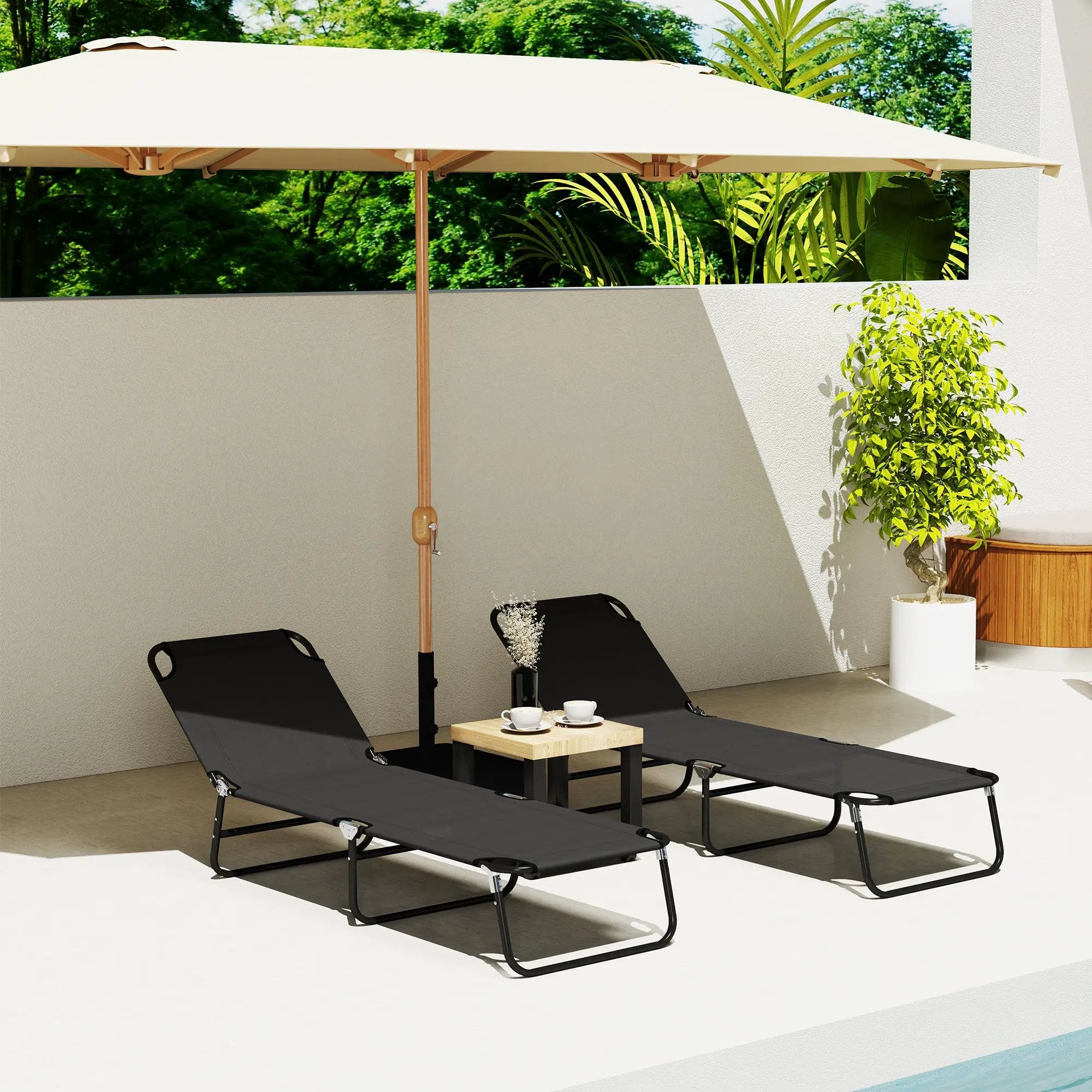 Outsunny Outsunny 2 Piece Reclining Chaise Lounge with Adjustable Backrest, Black - Sun Lounger