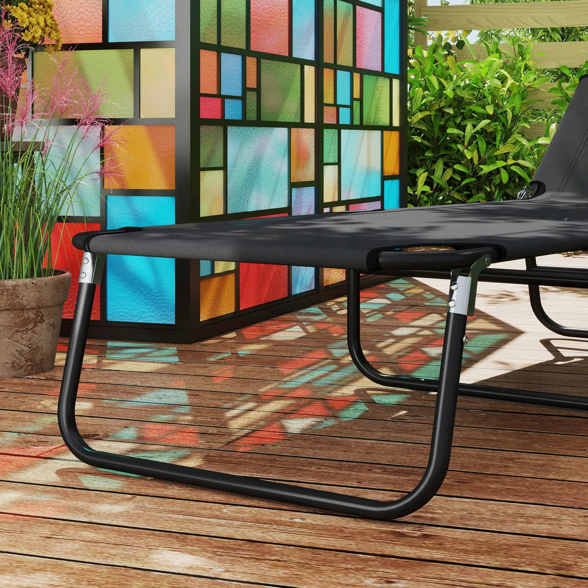 Outsunny Outsunny 2 Piece Reclining Chaise Lounge with Adjustable Backrest, Black - Sun Lounger