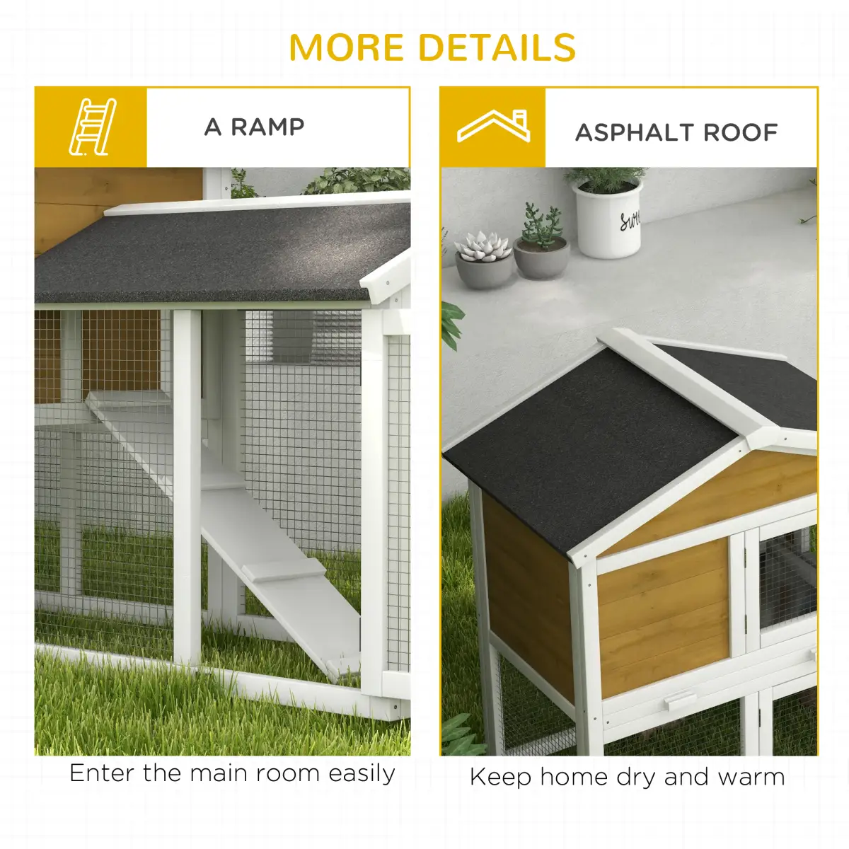PawHut Pawhut 2-Tier Wooden Rabbit Bunny Guinea Pig Hutch Small Pet House Ramp - Rabbit Hutch