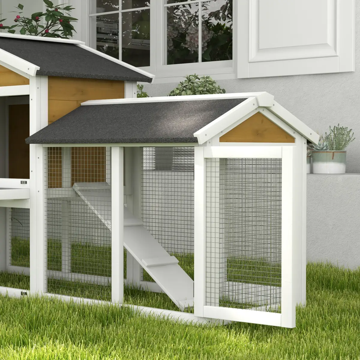 PawHut Pawhut 2-Tier Wooden Rabbit Bunny Guinea Pig Hutch Small Pet House Ramp - Rabbit Hutch