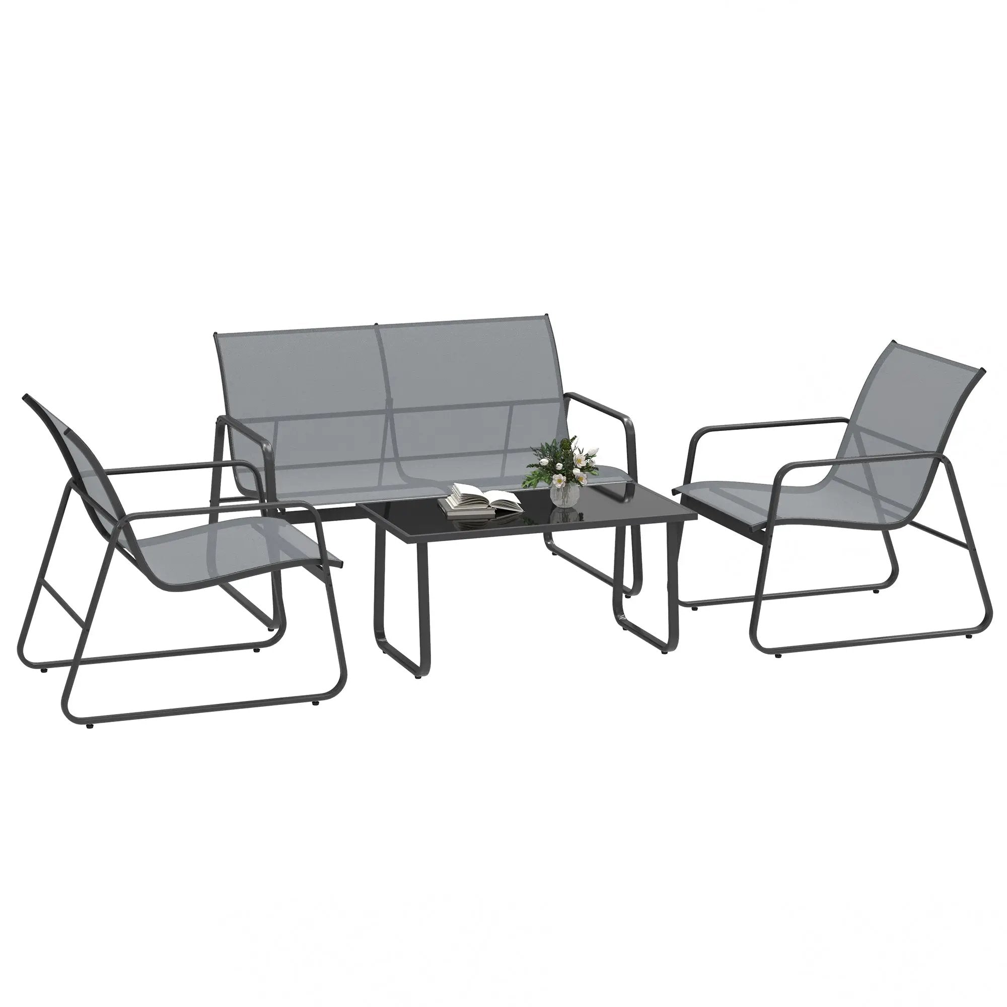 Outsunny Outsunny 4 Piece Garden Furniture Set Patio Sofa Set w/ Chairs, Glass Top Table - Garden Set