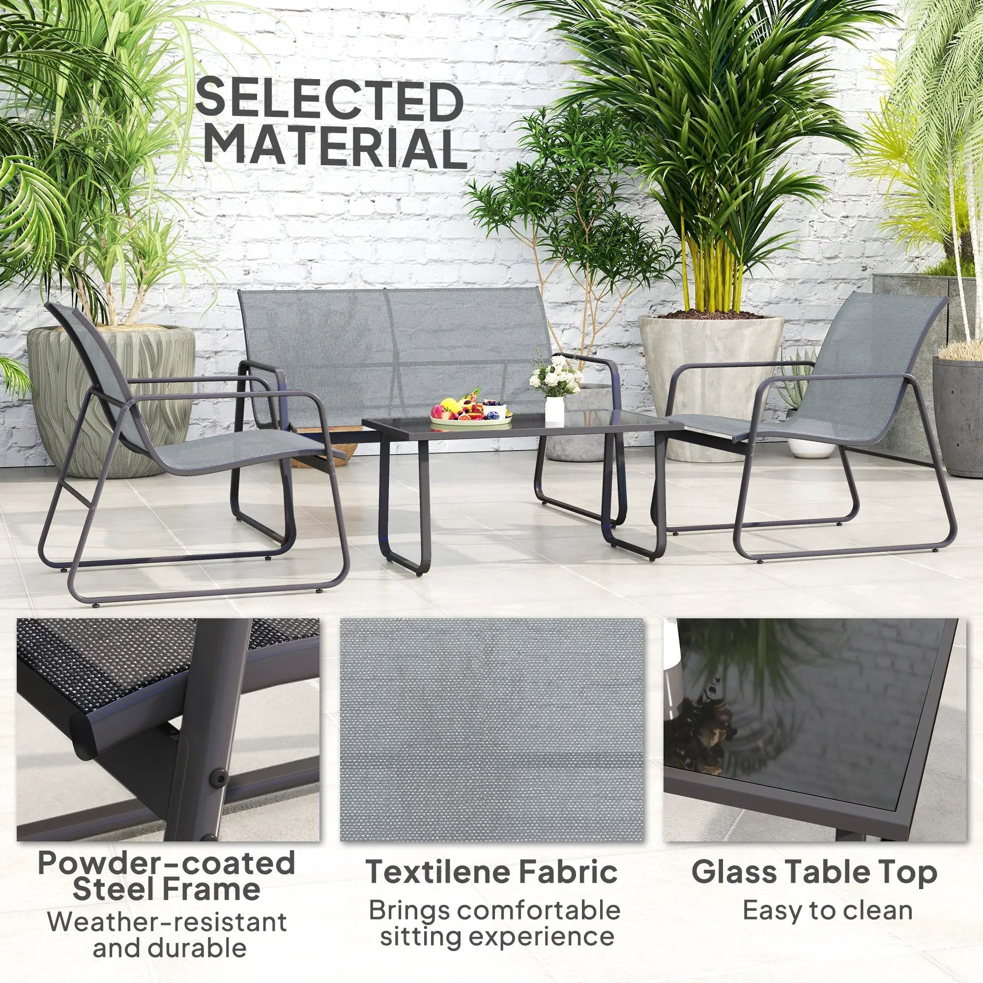 Outsunny Outsunny 4 Piece Garden Furniture Set Patio Sofa Set w/ Chairs, Glass Top Table - Garden Set