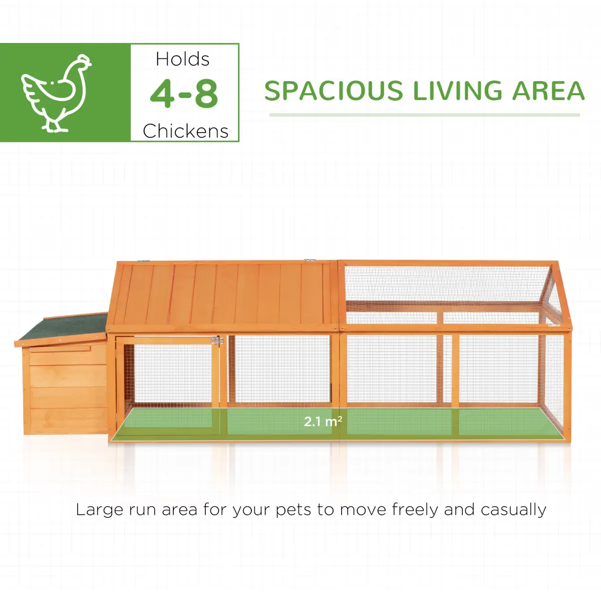 PawHut PawHut Wooden Chicken Run with Nesting Box, Openable Roof, for 4-8 Chickens - Chicken Coop