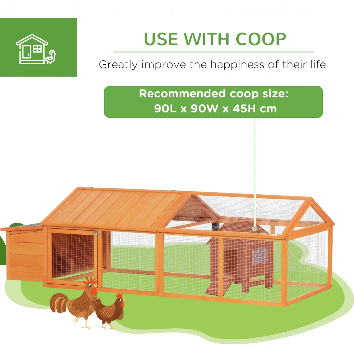 PawHut PawHut Wooden Chicken Run with Nesting Box, Openable Roof, for 4-8 Chickens - Chicken Coop