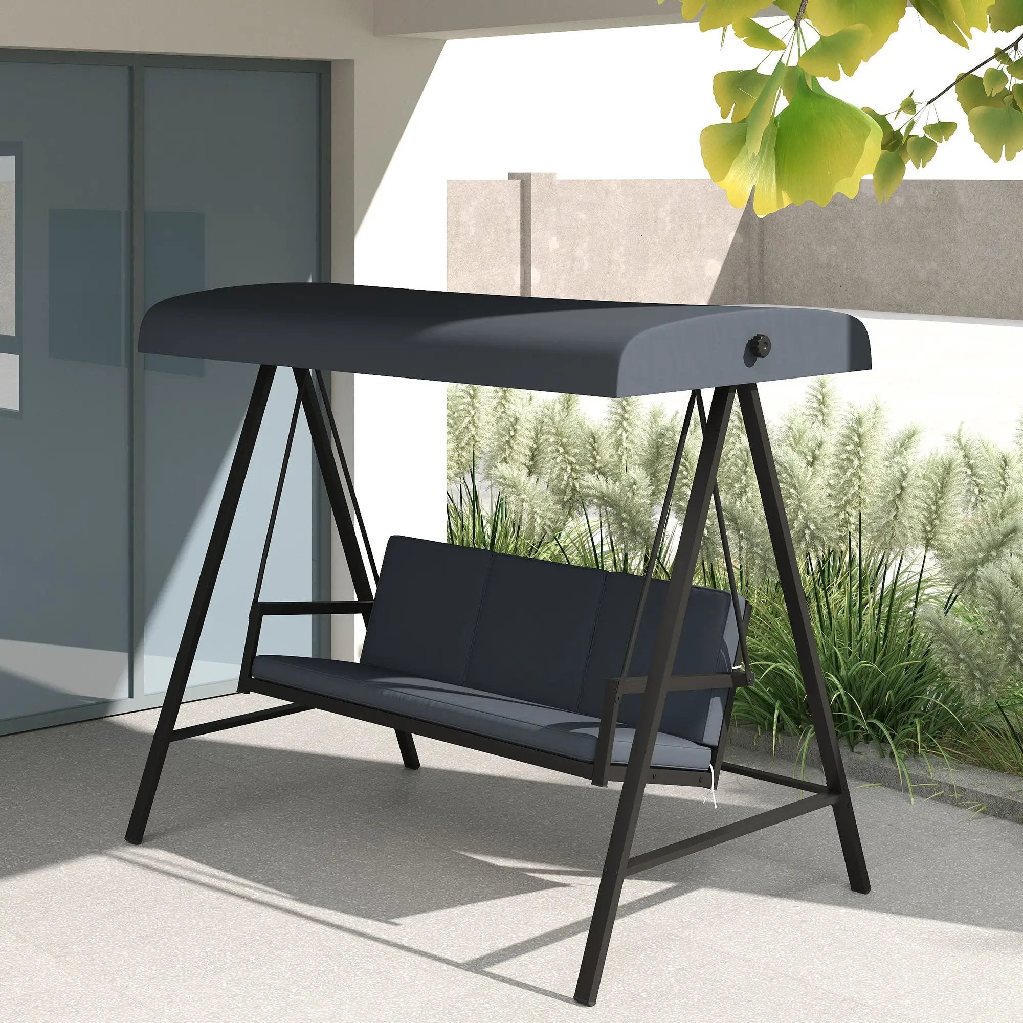 Outsunny Outsunny 3 Seater Garden Swing Chair with Adjustable Canopy, Dark Grey - Hammocks