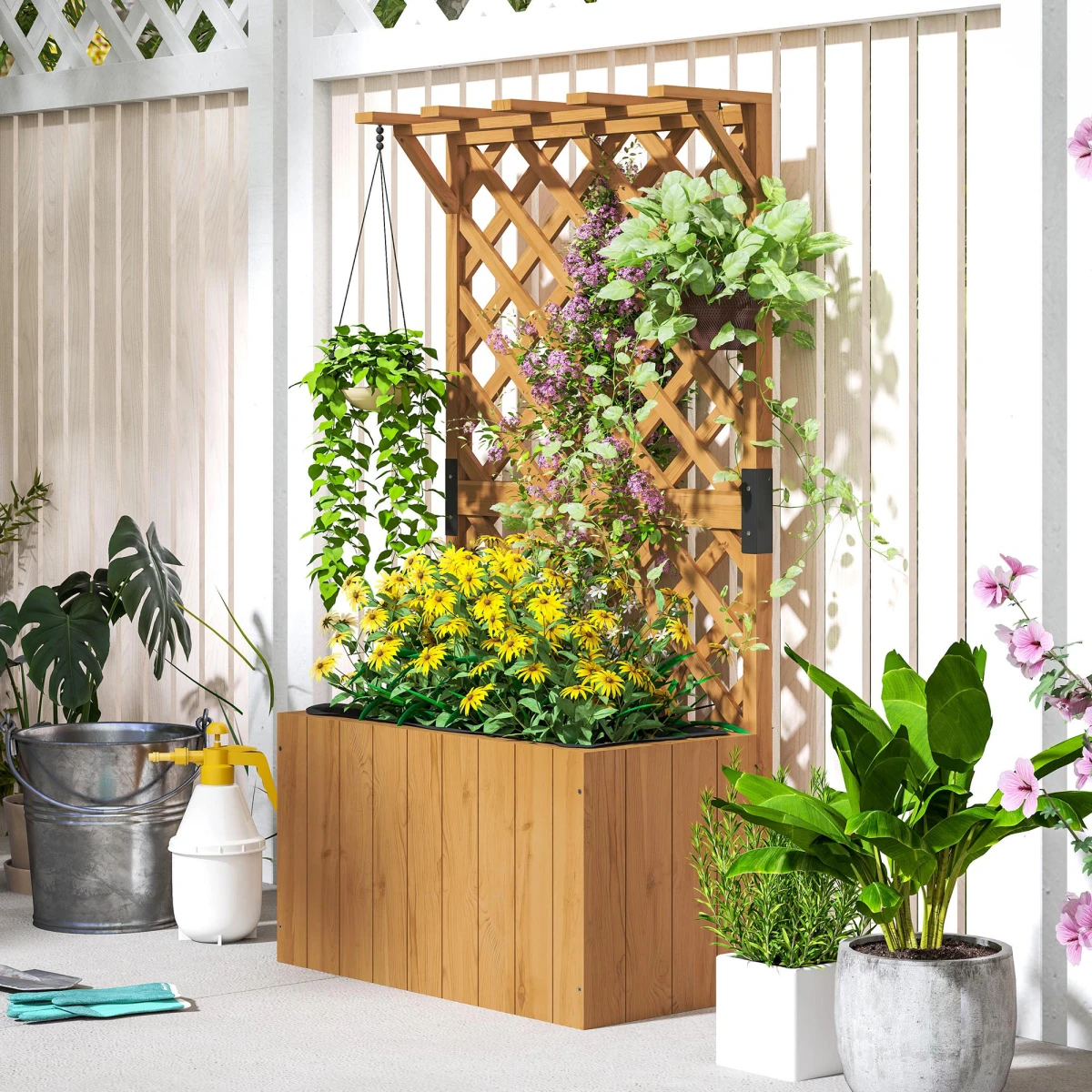 Outsunny Outsunny Wooden Planter Trellis 24In Drainage Holes Patio - Planters