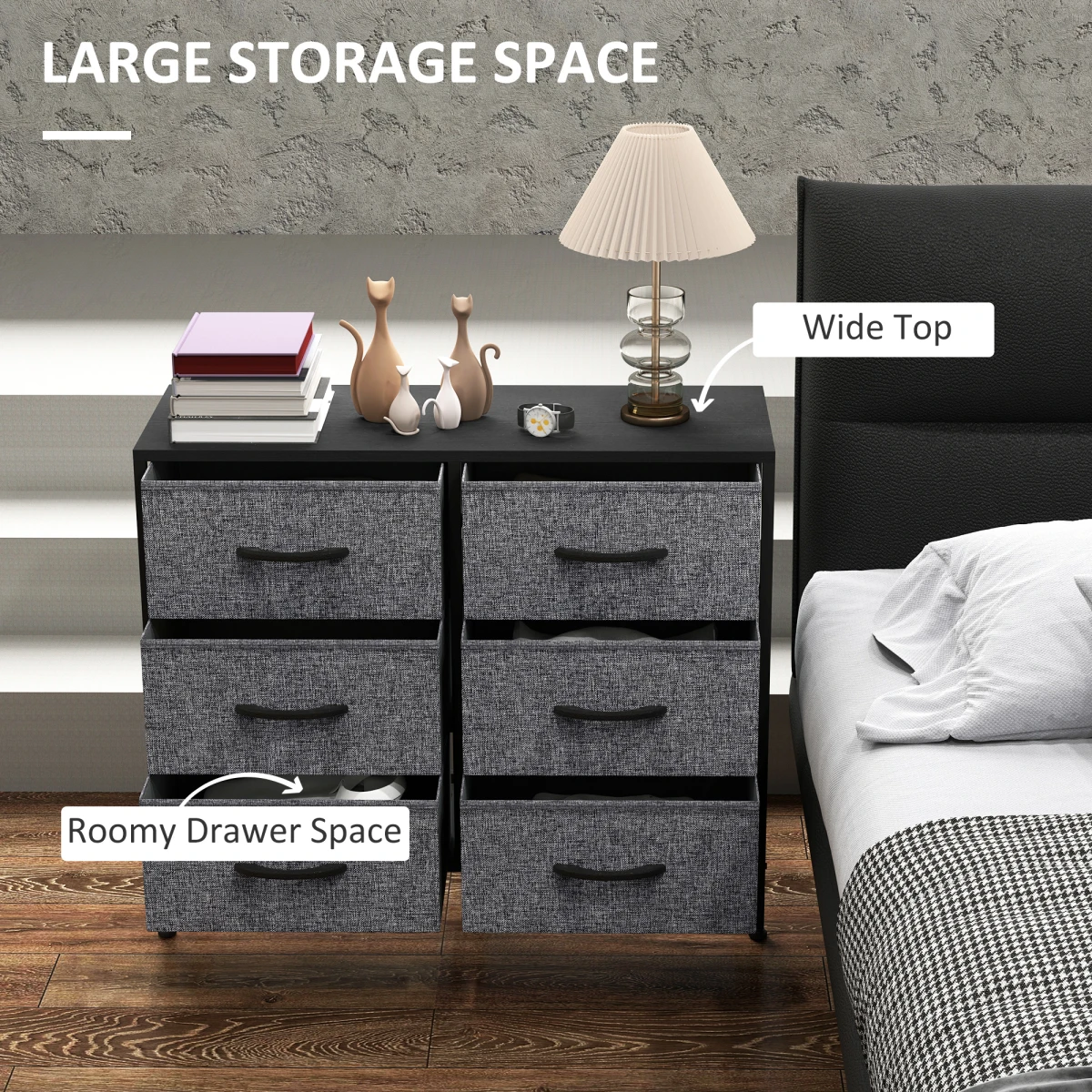 HOMCOM 6 Drawer Fabric Chest 80W Wood Top Hallway by HOMCOM