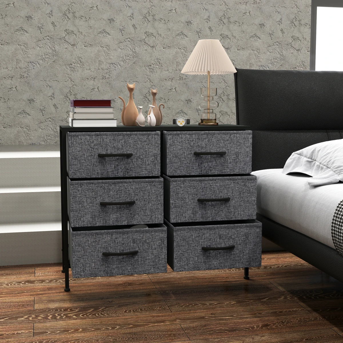 HOMCOM 6 Drawer Fabric Chest 80W Wood Top Hallway by HOMCOM
