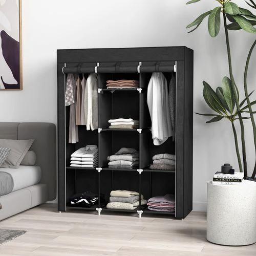 HOMCOM Fabric Portable Wardrobe 125x43x162.5 cm with 8 Shelves and 2 Hanging Rails Dust-Proof Storage for Home Organization by HOMCOM