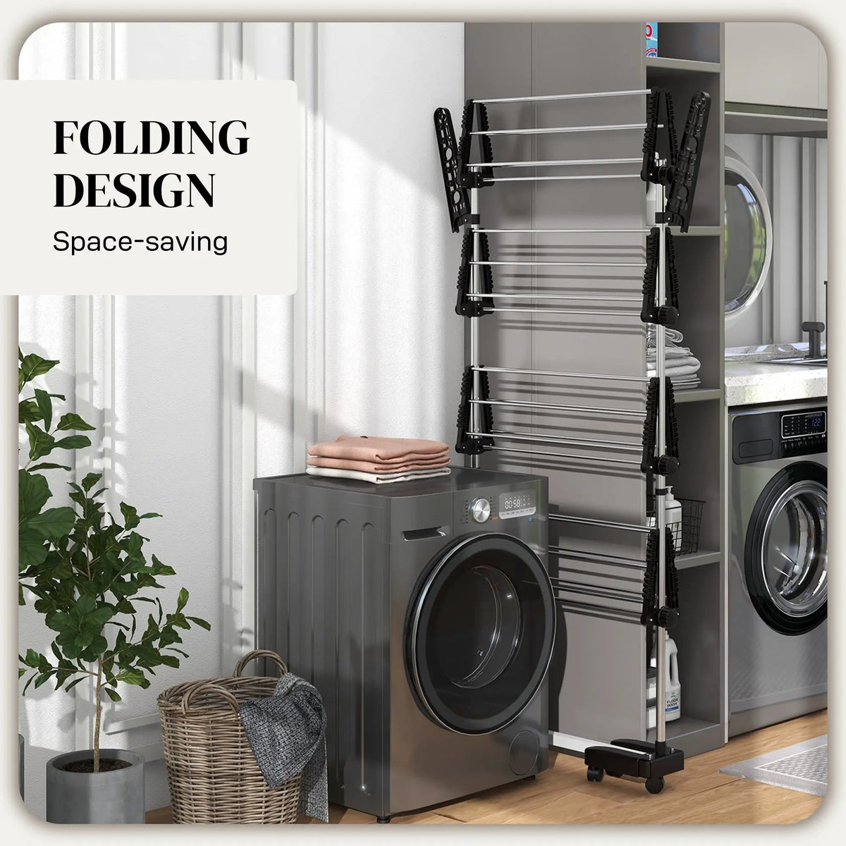 HOMCOM 4-Tier Large Clothes Airer Stainless Steel Clothes Drying Rack Black - from HOMCOM