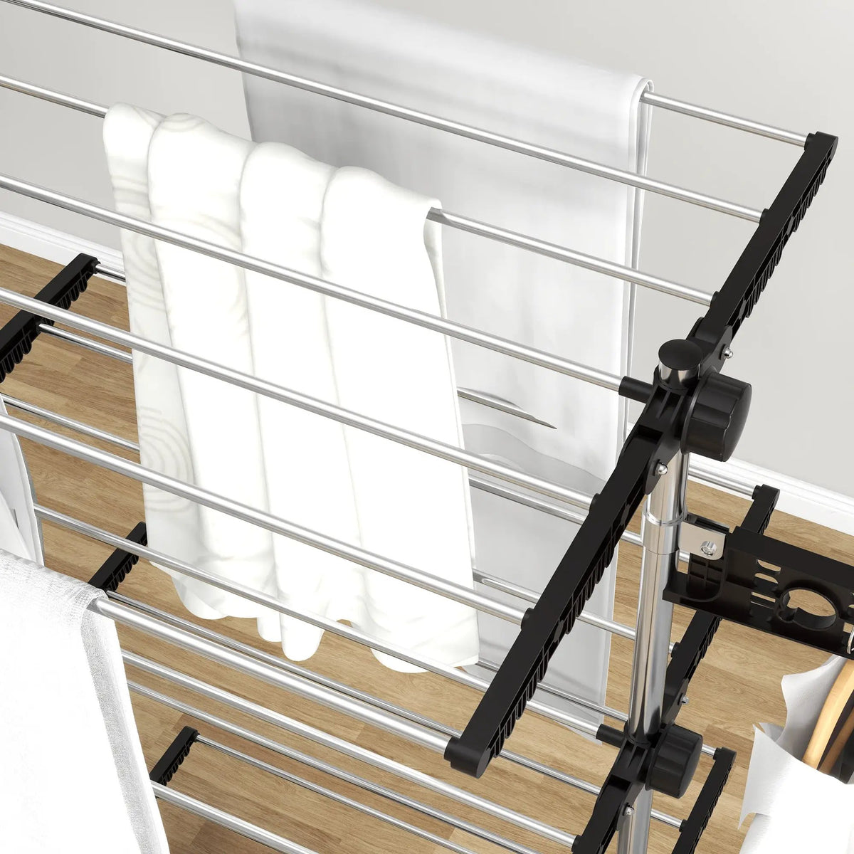 HOMCOM 4-Tier Large Clothes Airer Stainless Steel Clothes Drying Rack Black - from HOMCOM
