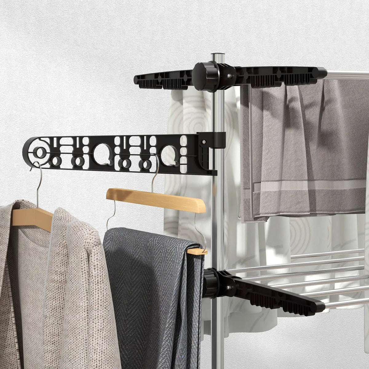 HOMCOM 4-Tier Large Clothes Airer Stainless Steel Clothes Drying Rack Black - from HOMCOM