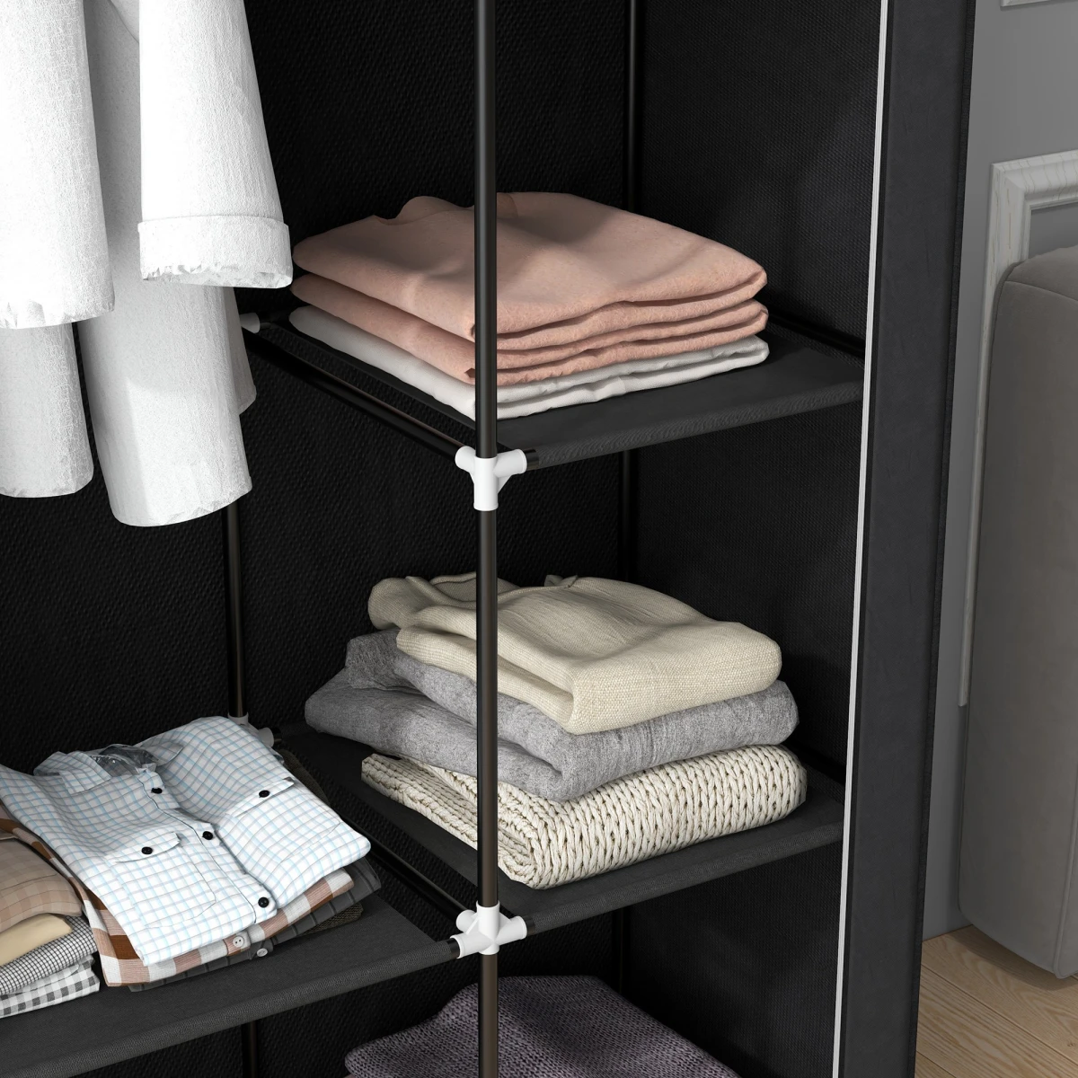 HOMCOM Fabric Wardrobe w/ Shelves Hanging Rail Foldable Closets by HOMCOM