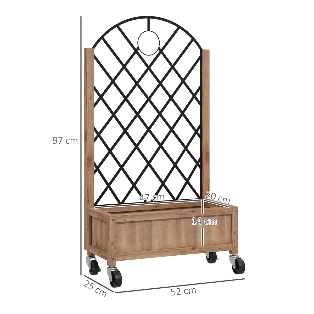 Outsunny Wooden Raised Bed Planter 20x47cm Trellis Wheels by Outsunny