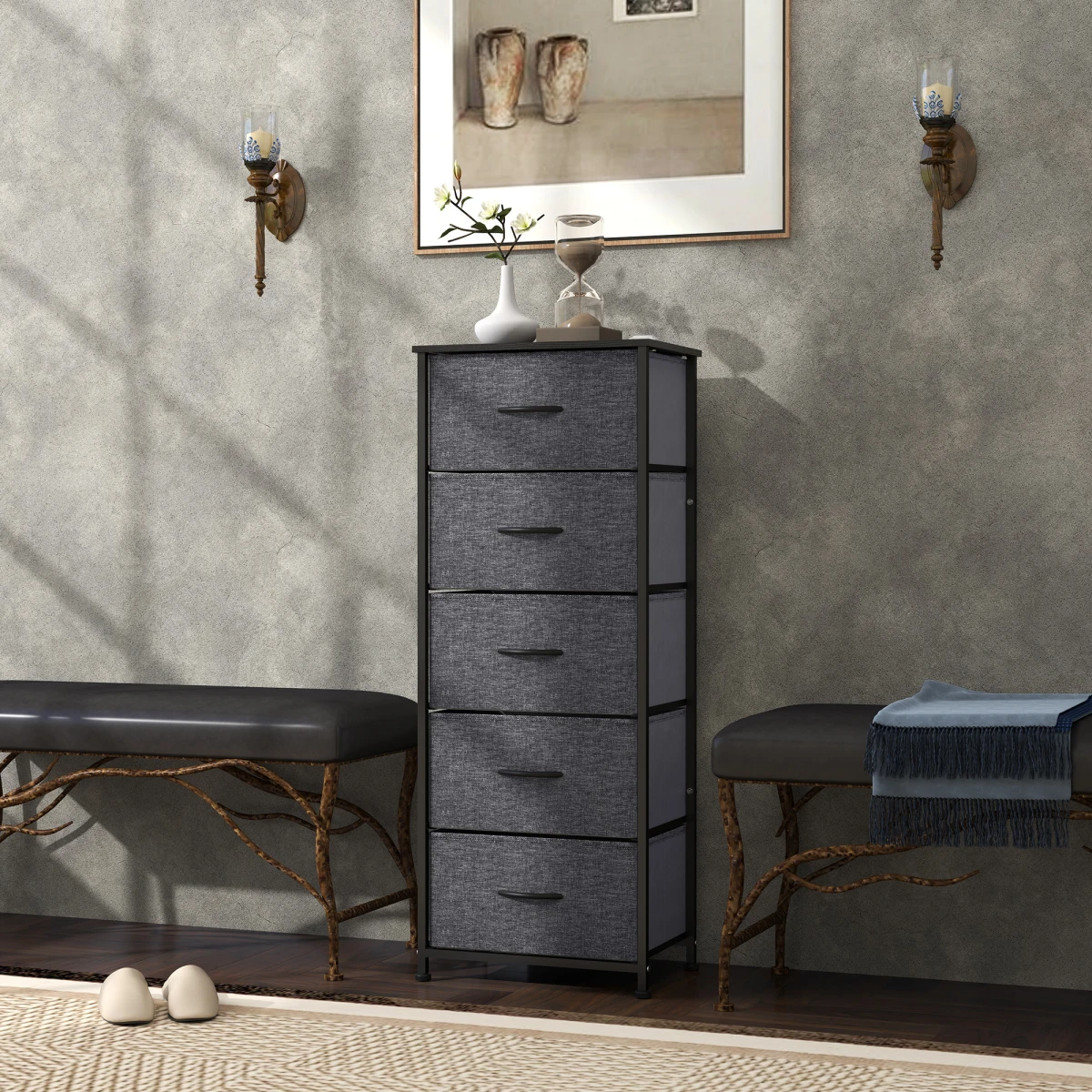 HOMCOM Five-Drawer Fabric Chest Wood-Top Entryway by HOMCOM
