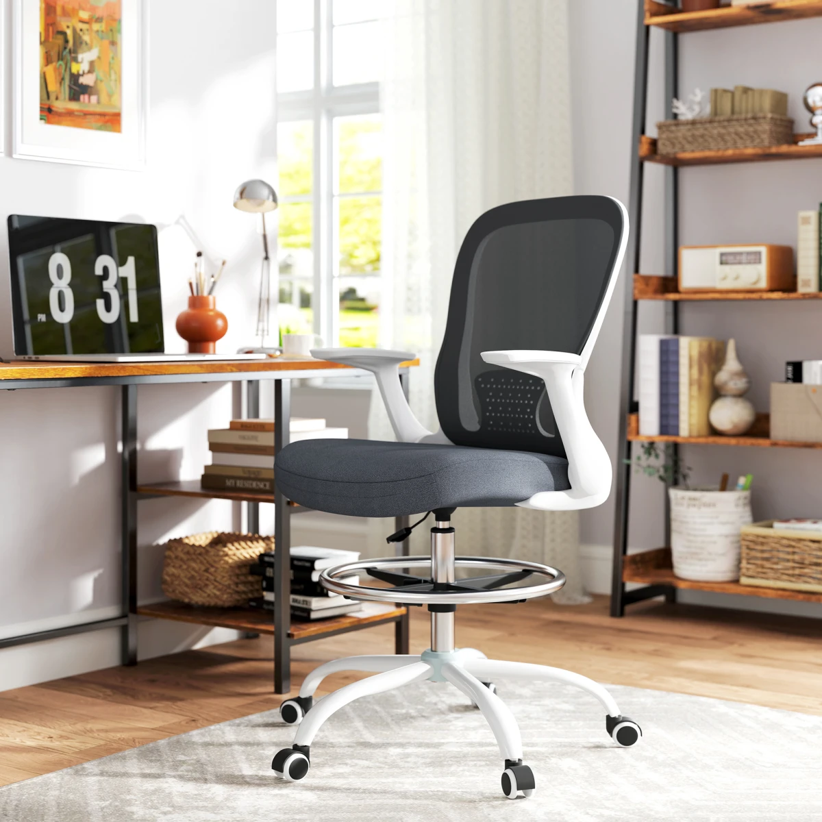 HOMCOM HOMCOM Drafting Chair Adjustable Height Breathable For Office - Office Chair