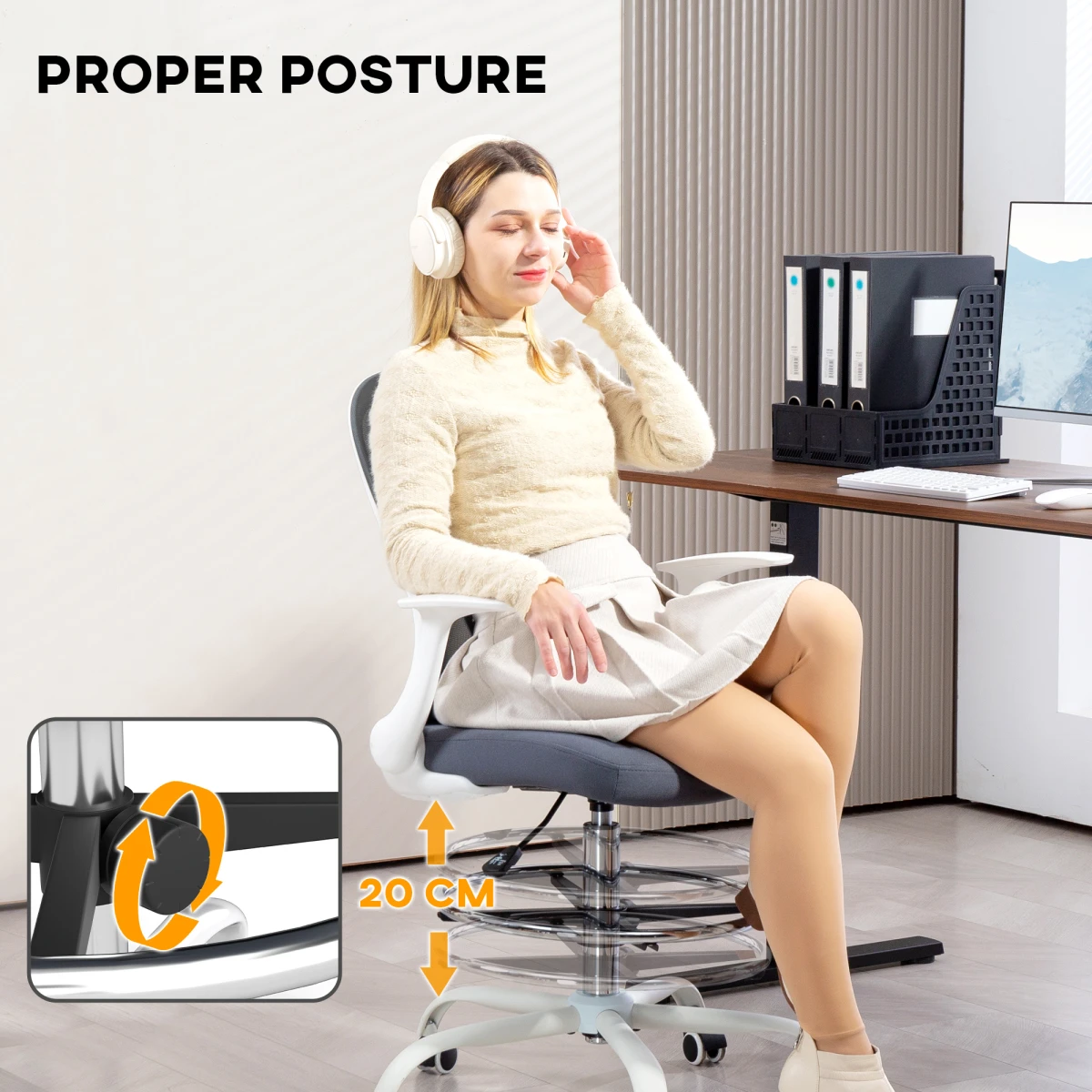 HOMCOM Drafting Chair Adjustable Height Breathable For Office by HOMCOM