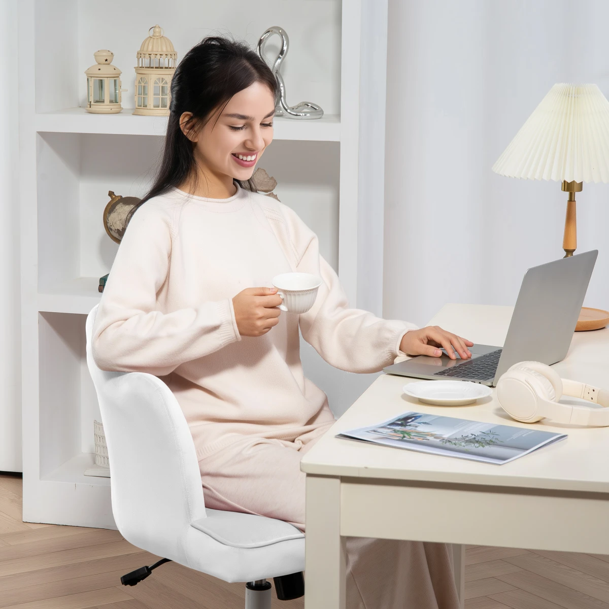HOMCOM HOMCOM Velvet Armless Desk Chair 54 cm Wide Seat With Tilt Function For Home Office - Office Chair